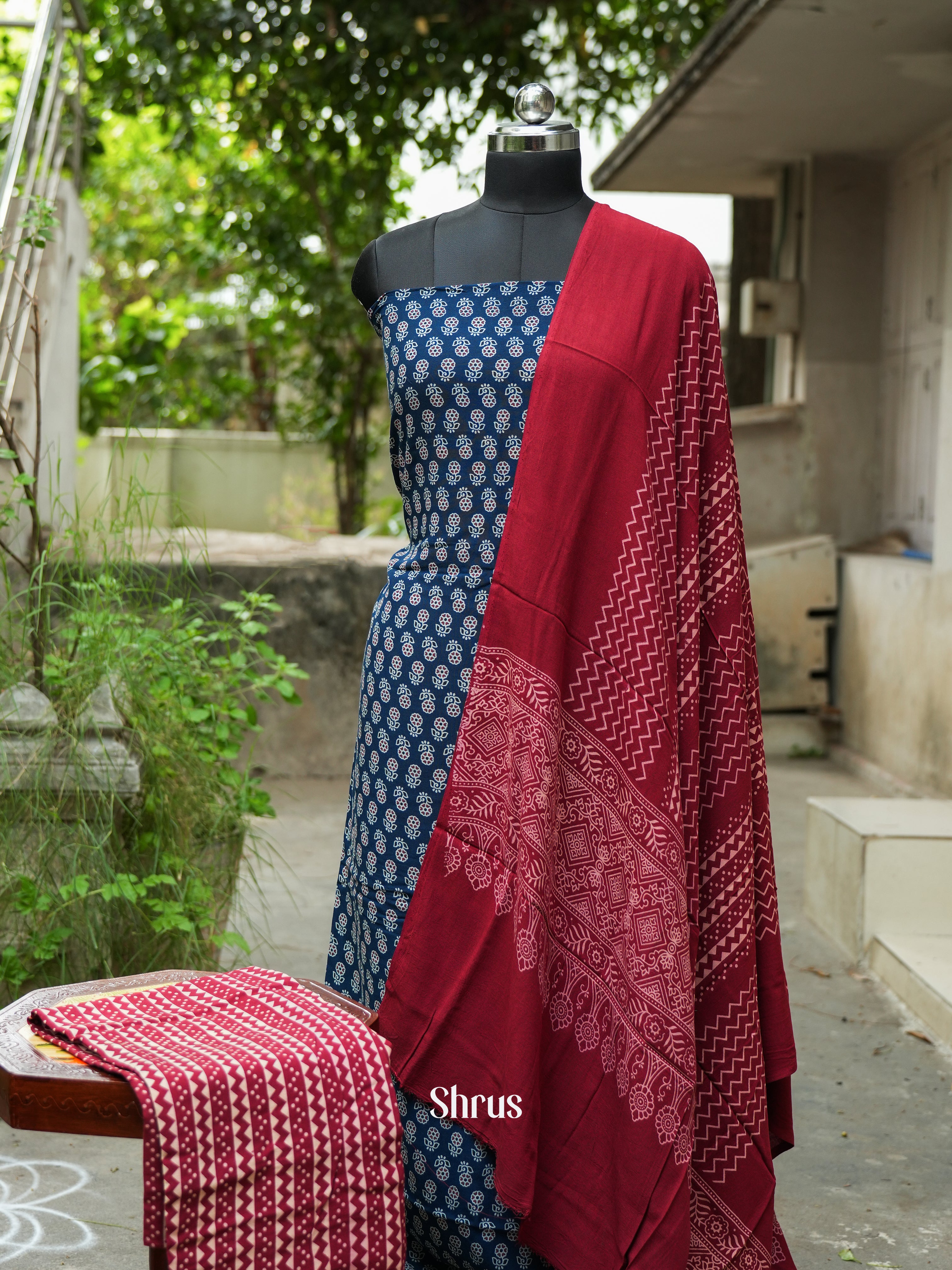 Blue & Maroon - Ajrakh Salwar