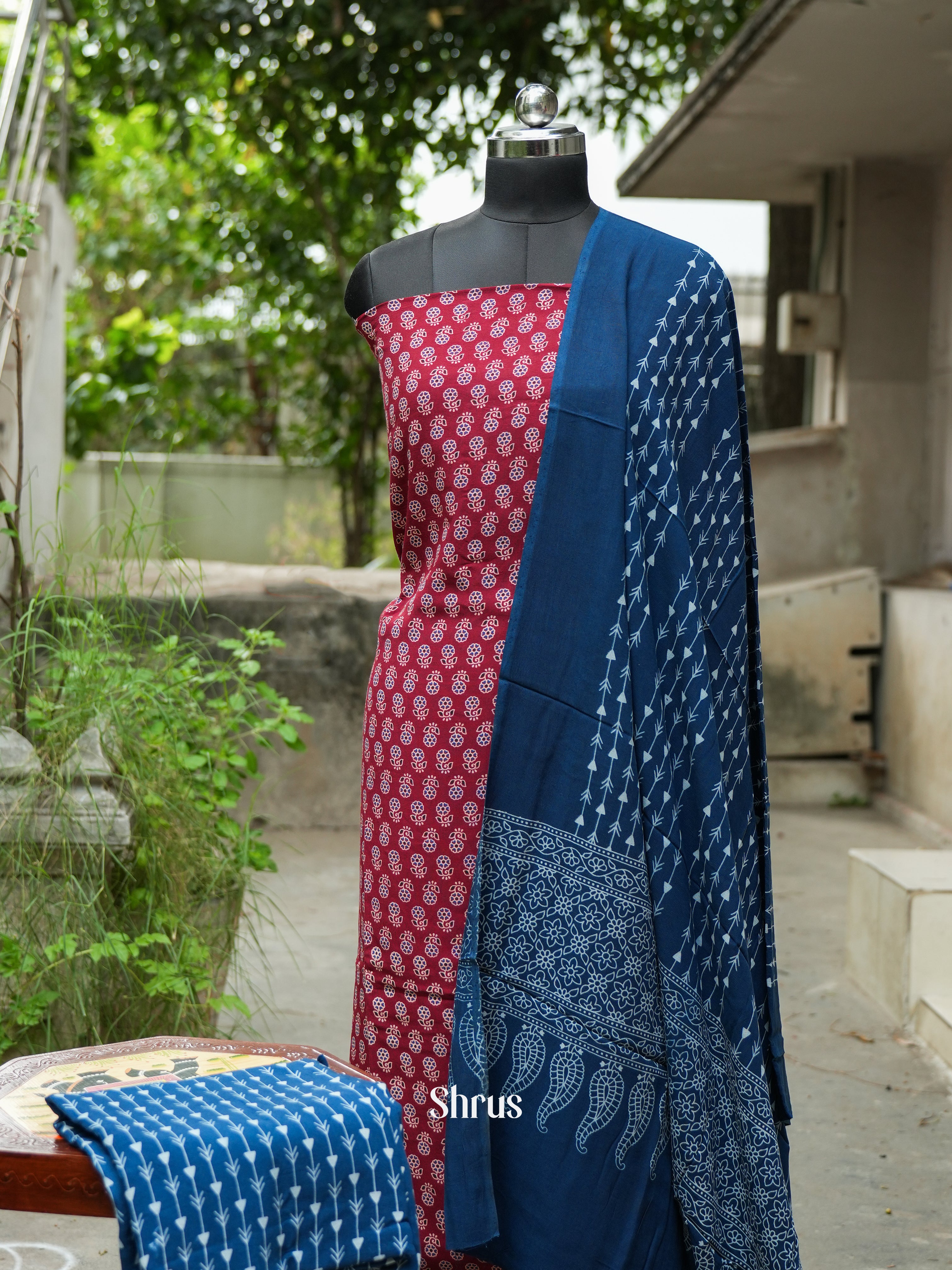 Maroon & Blue - Ajrakh Salwar - Shop on ShrusEternity.com