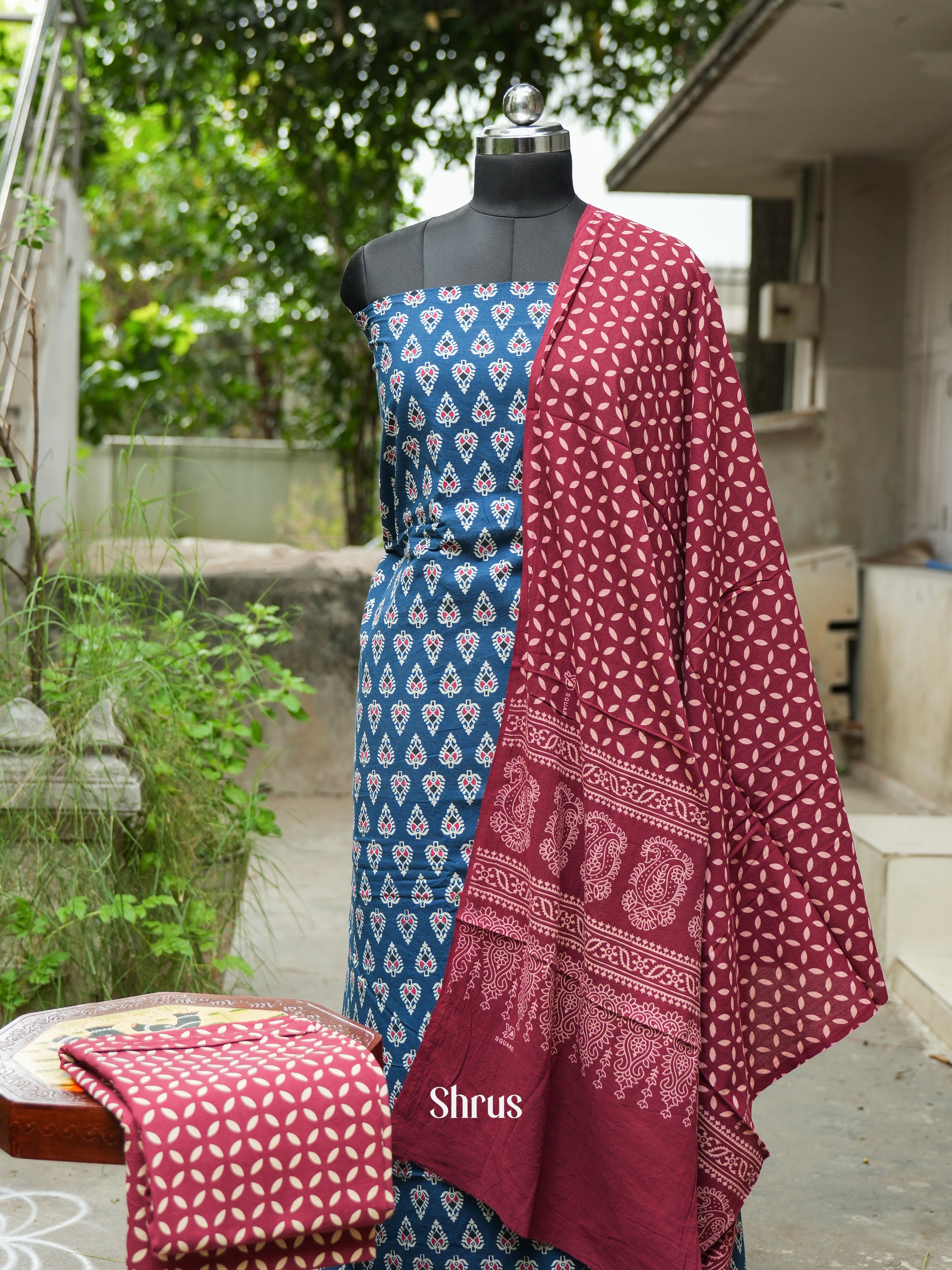 Blue & Maroon - Ajrakh Salwar