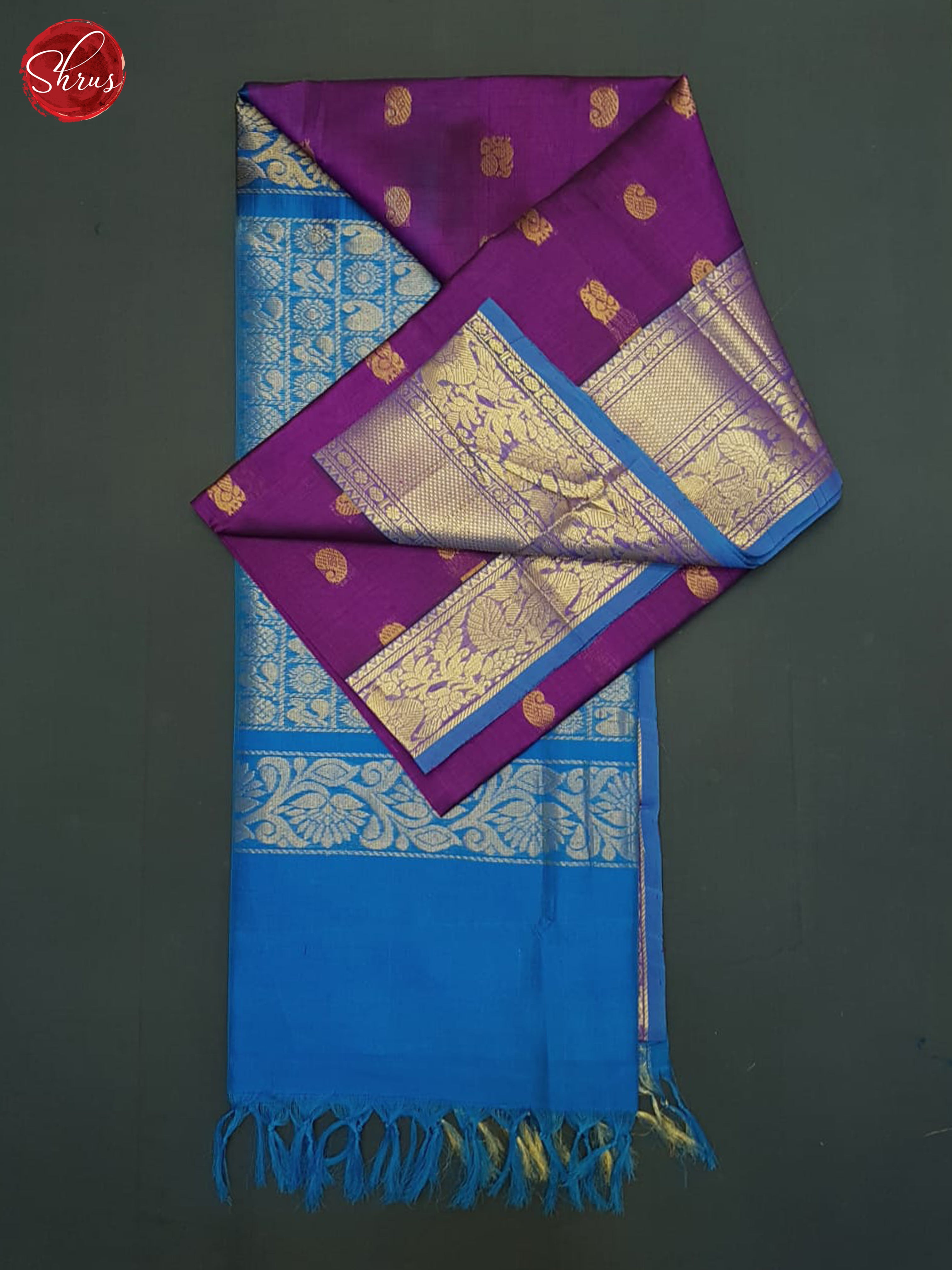 Purple And Blue- Silk Cotton Saree - Shop on ShrusEternity.com