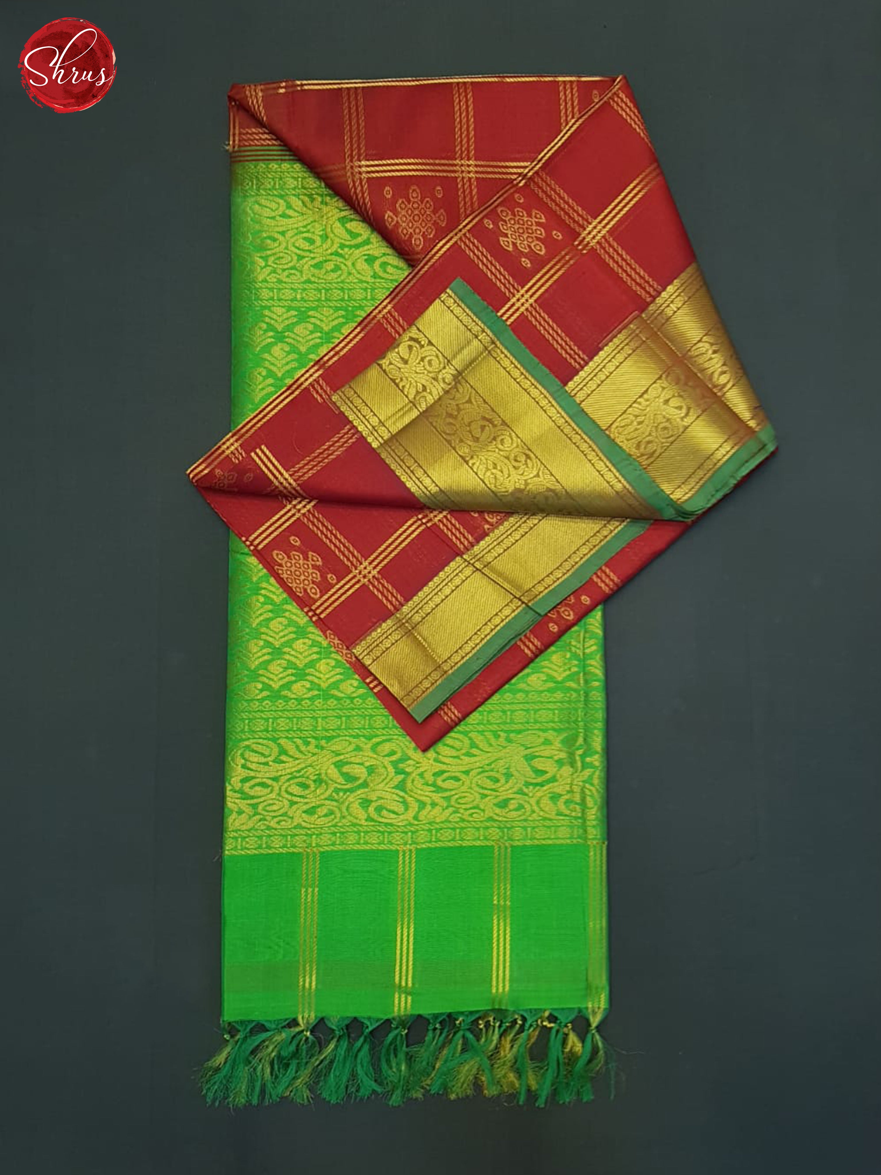 Red And Green-  Silk Cotton Saree - Shop on ShrusEternity.com