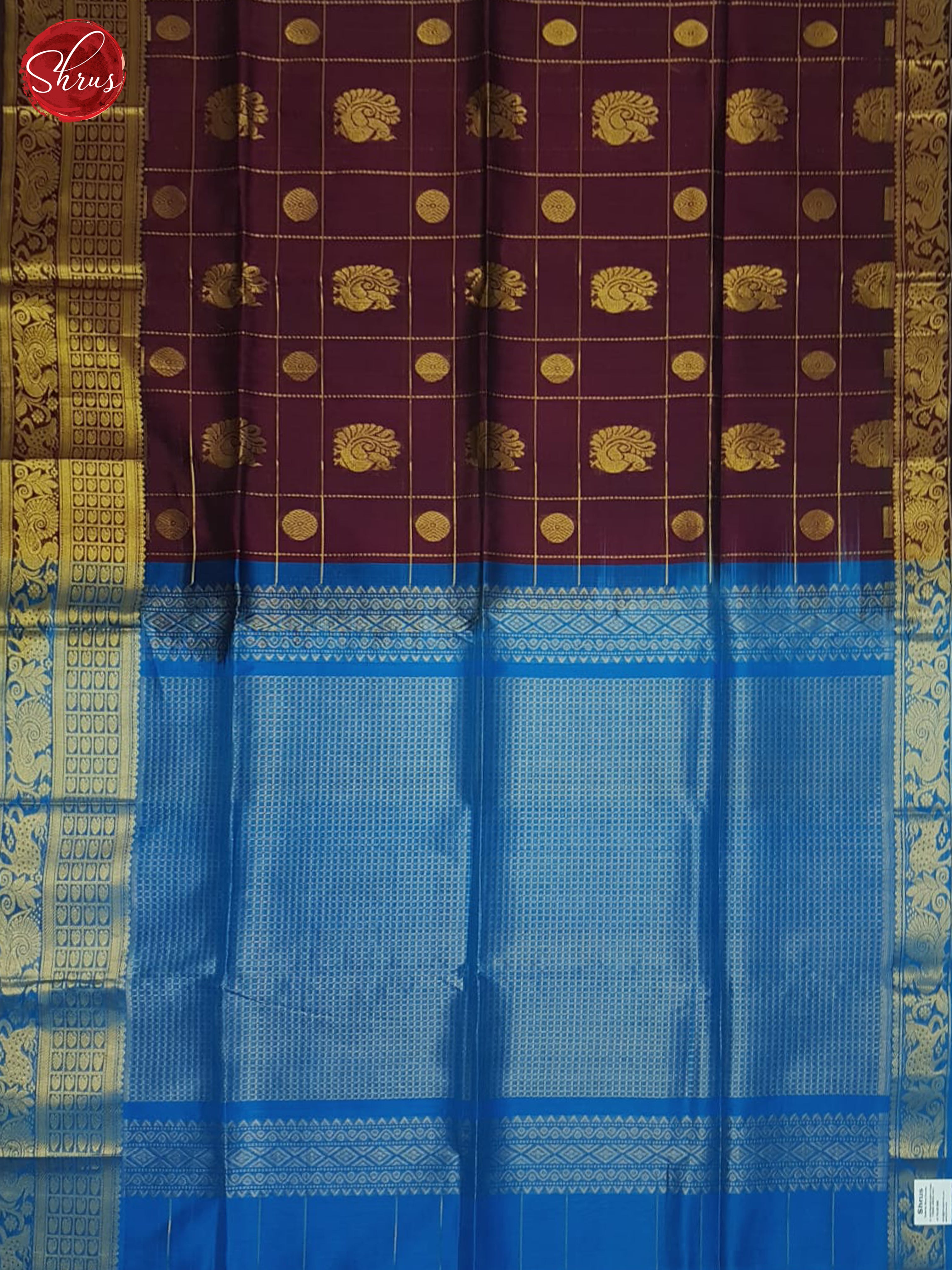 Maroon And Blue- Silk Cotton saree - Shop on ShrusEternity.com