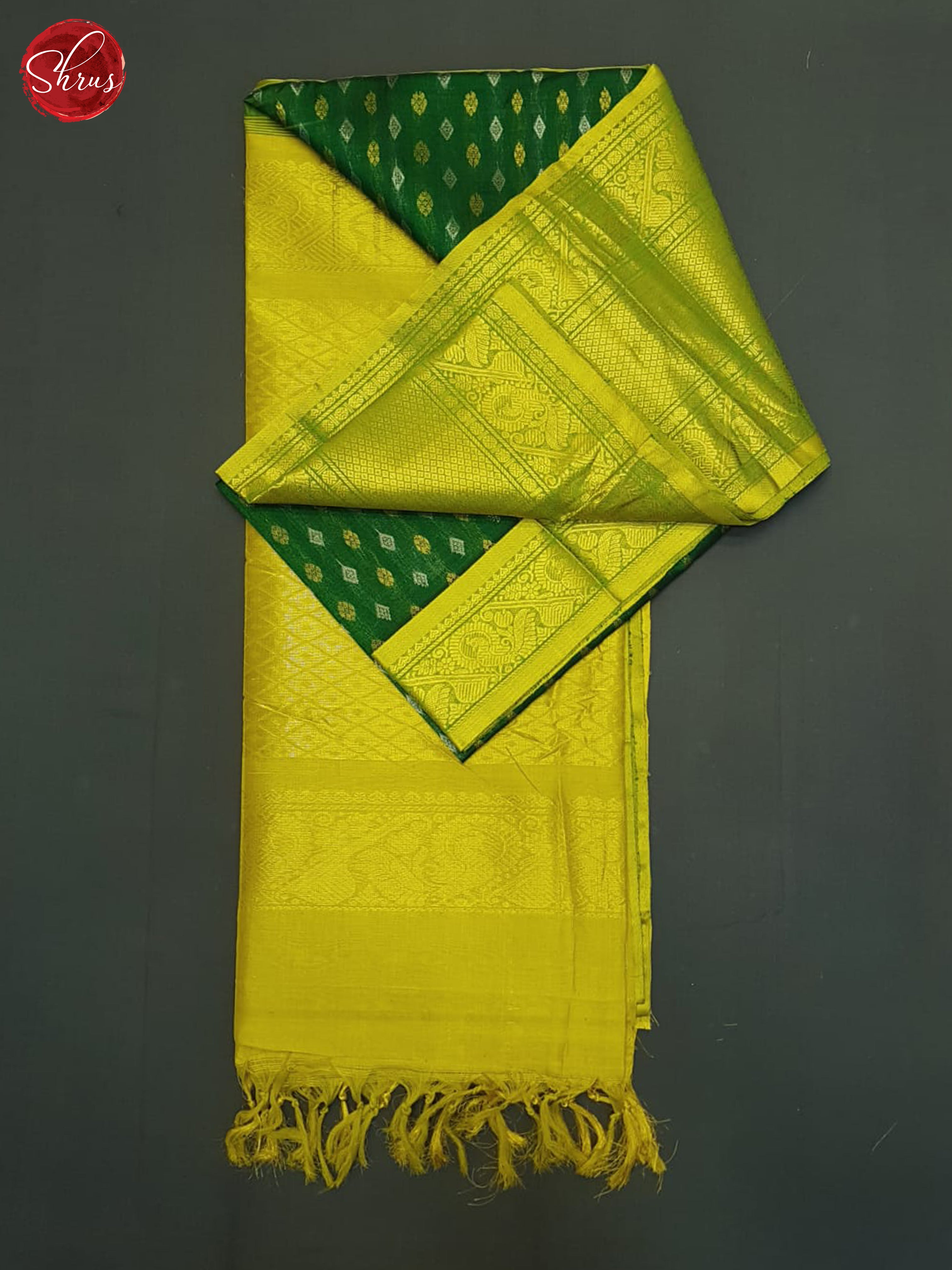 Green & Lime Green - Silk Cotton Saree - Shop on ShrusEternity.com