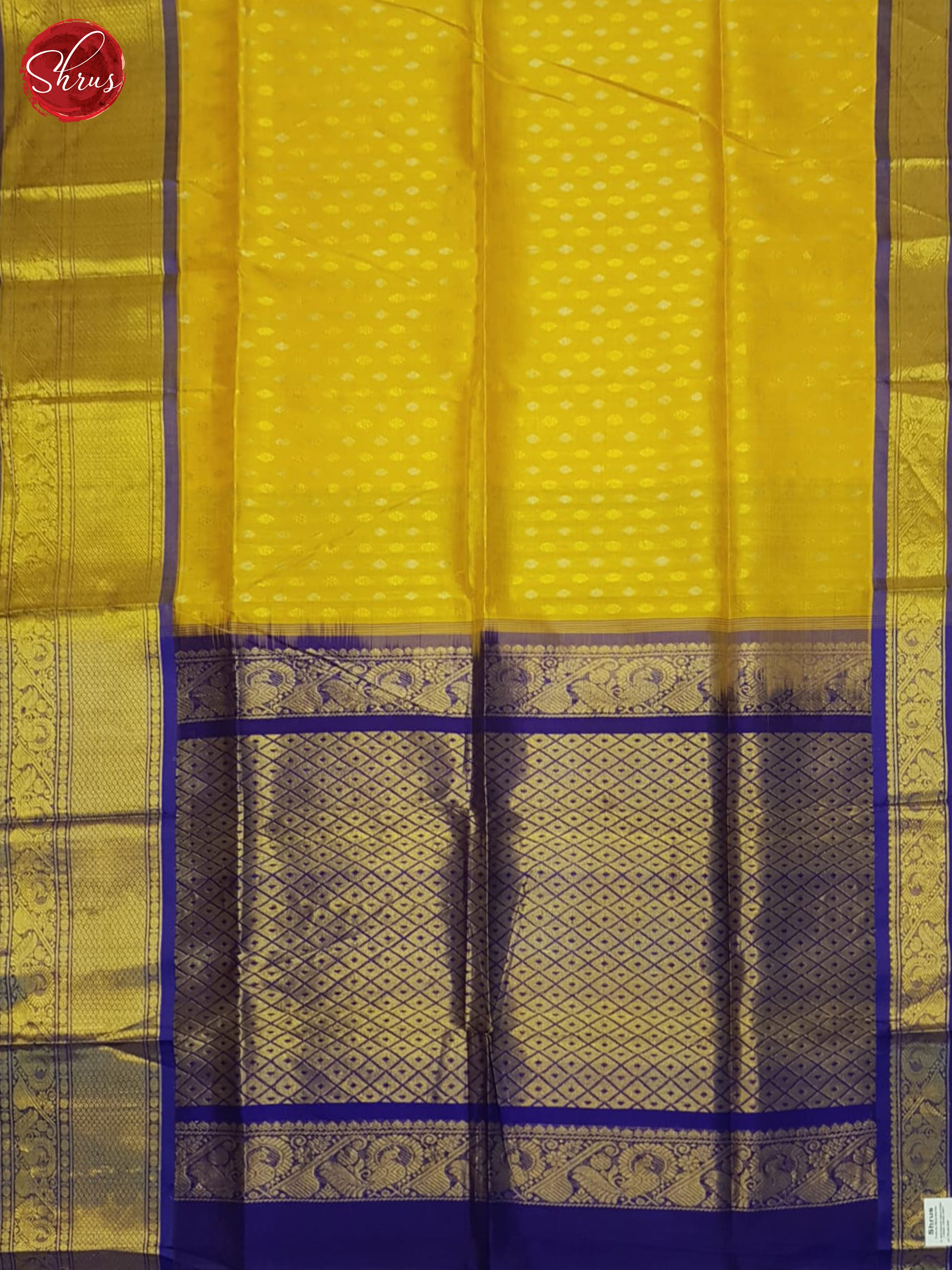 Mustard And Blue- Silk Cotton Saree - Shop on ShrusEternity.com