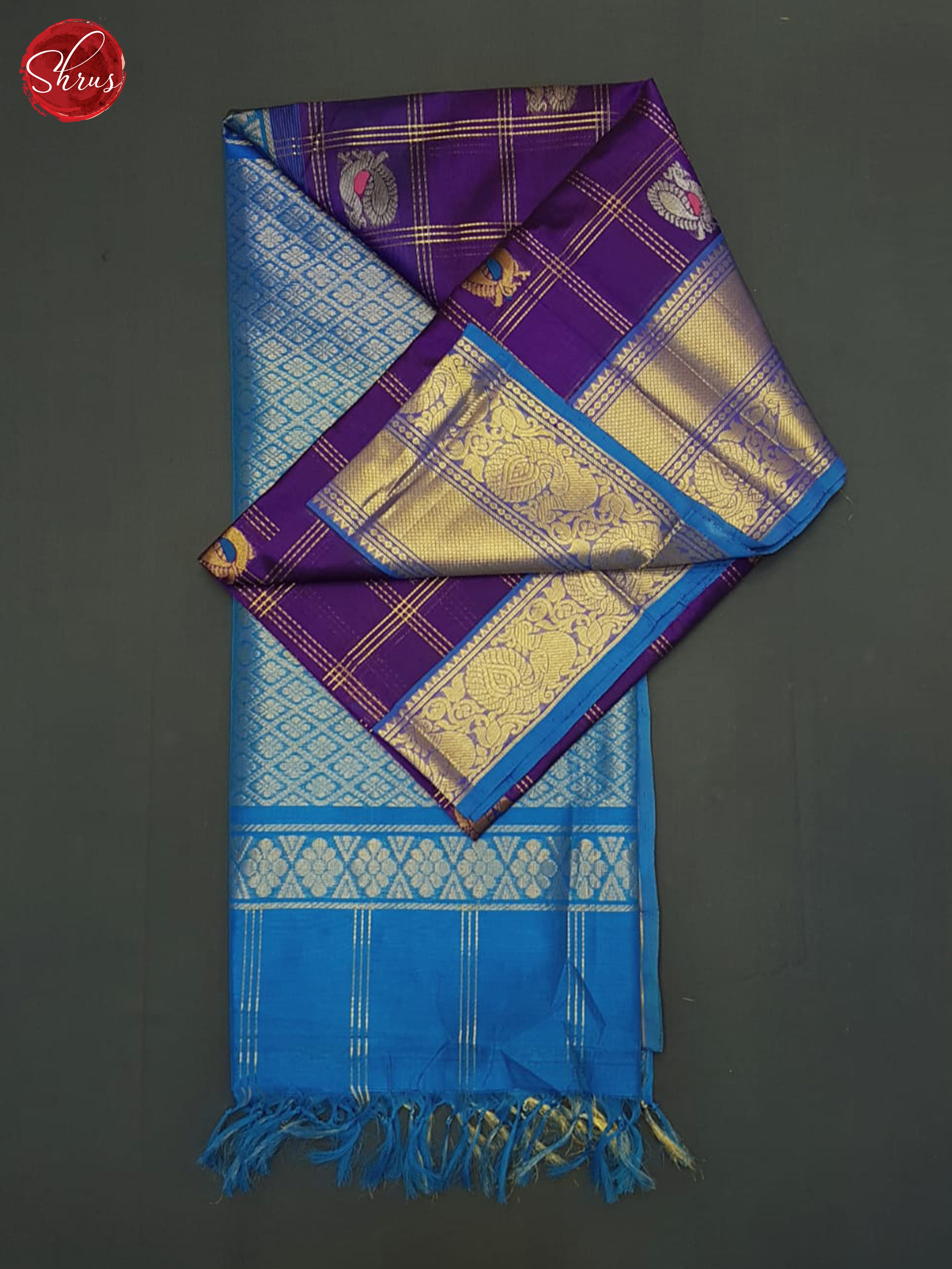 Purple And Blue- Silk Cotton Saree - Shop on ShrusEternity.com