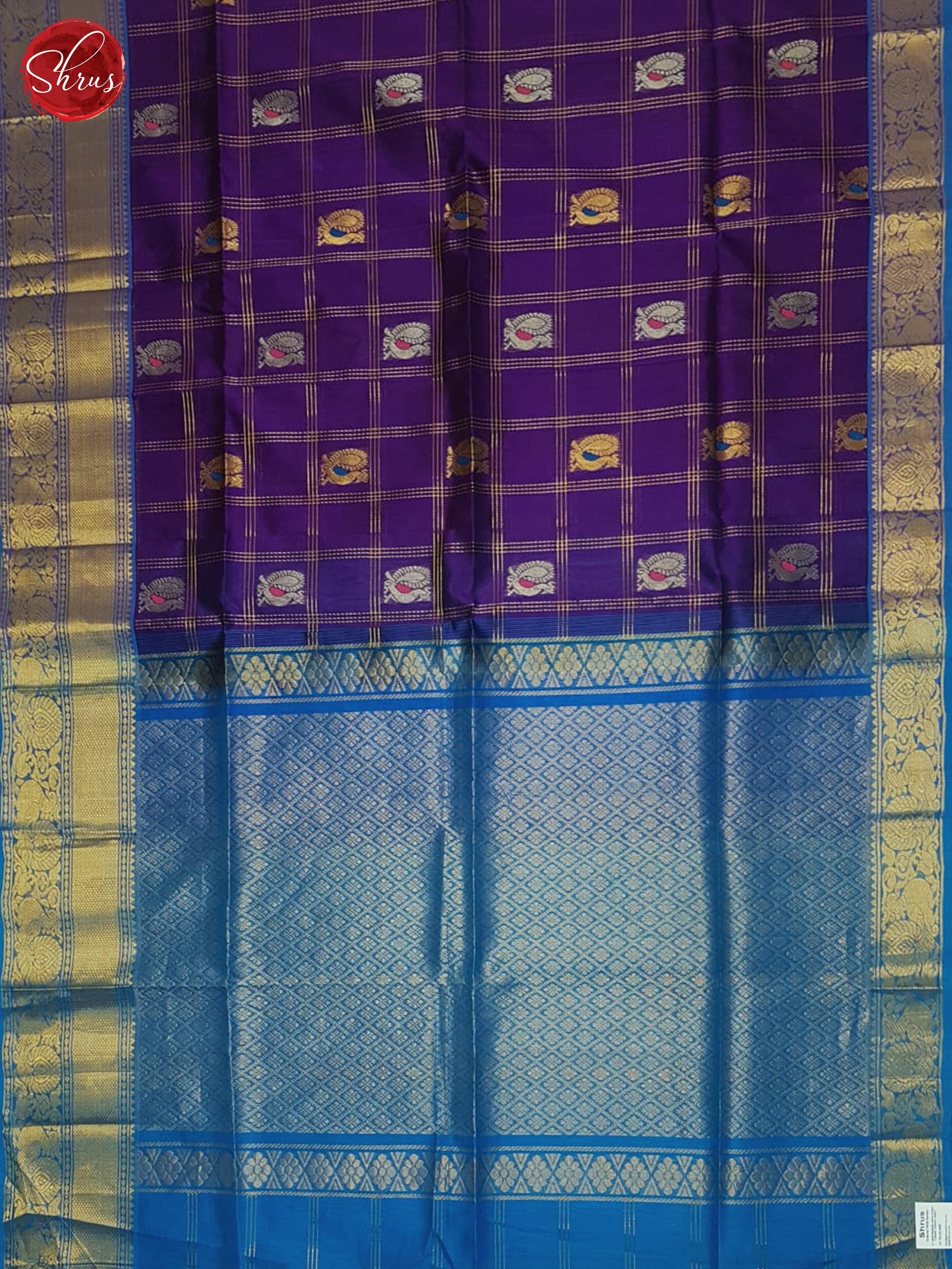 Purple And Blue- Silk Cotton Saree - Shop on ShrusEternity.com