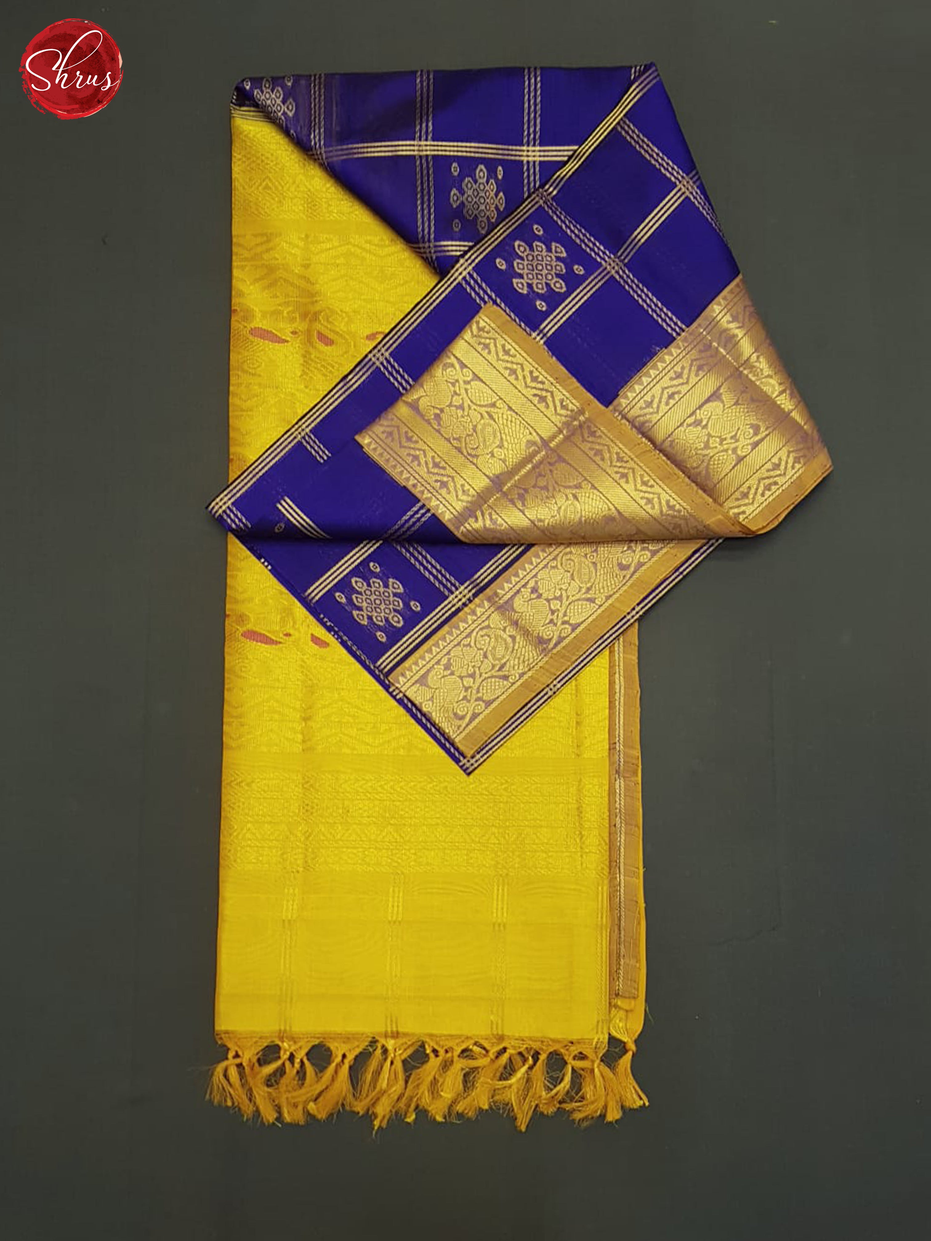 Blue And Yellow- Silk Cotton Saree - Shop on ShrusEternity.com