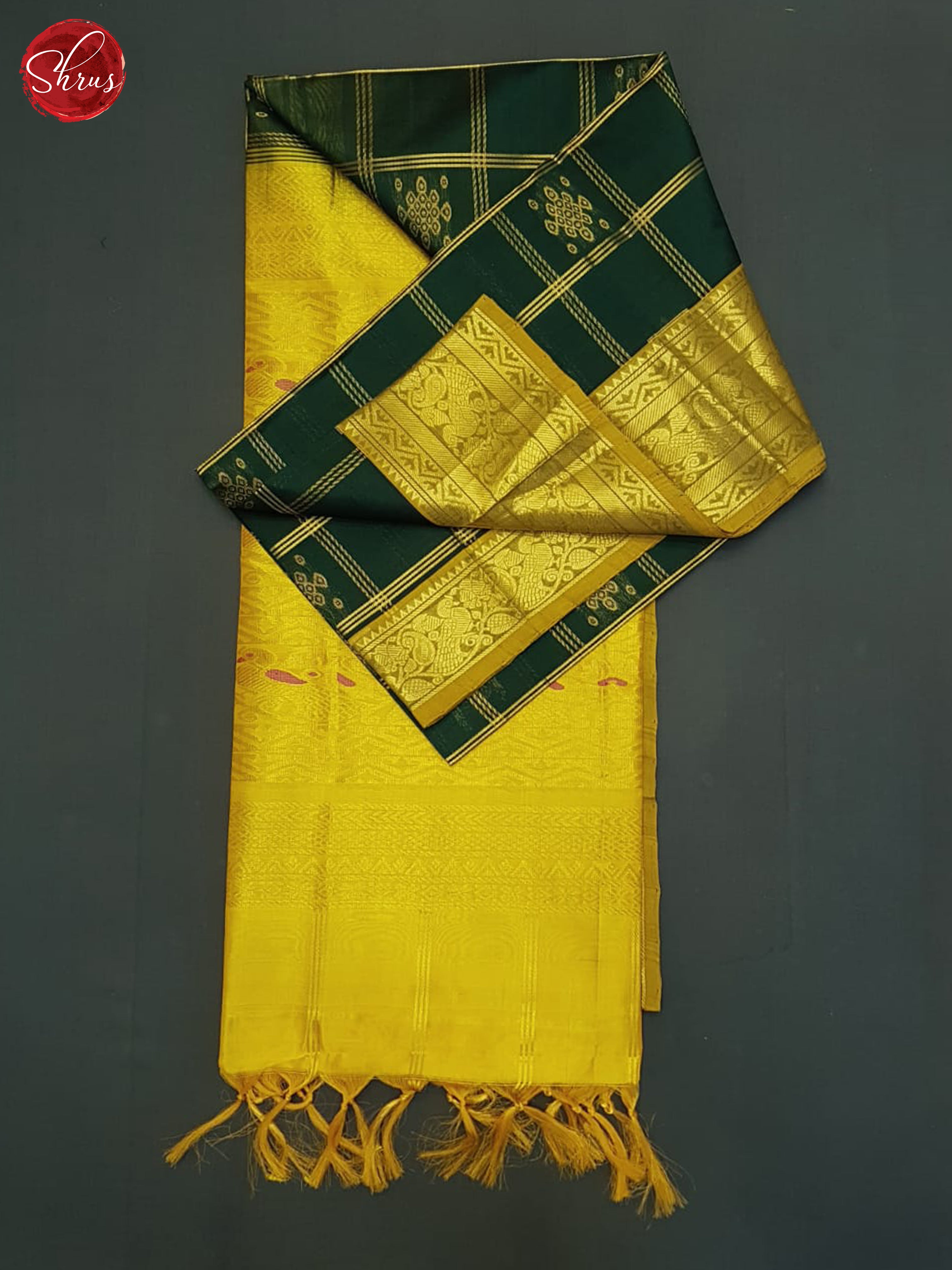 Green And Yellow- Silk Cotton Saree - Shop on ShrusEternity.com