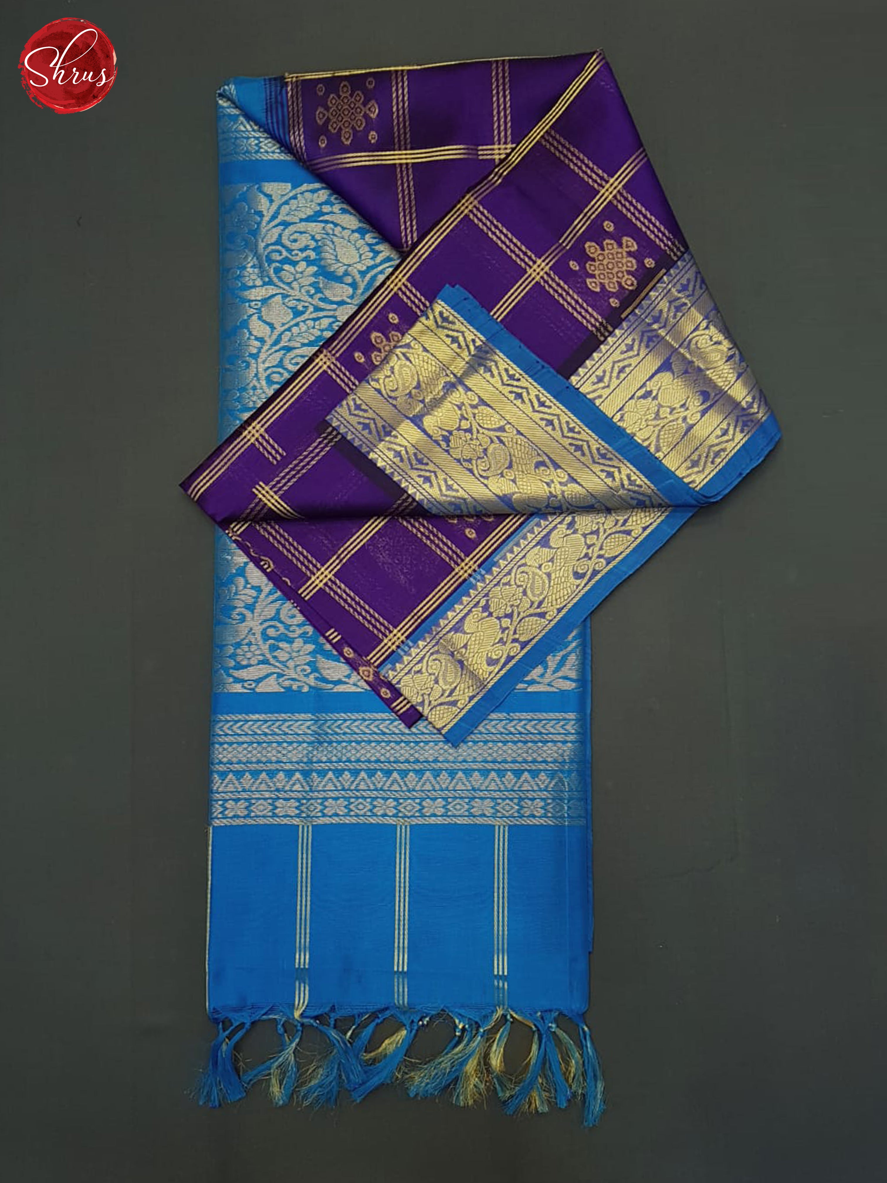 Purple And Blue- Silk Cotton saree - Shop on ShrusEternity.com