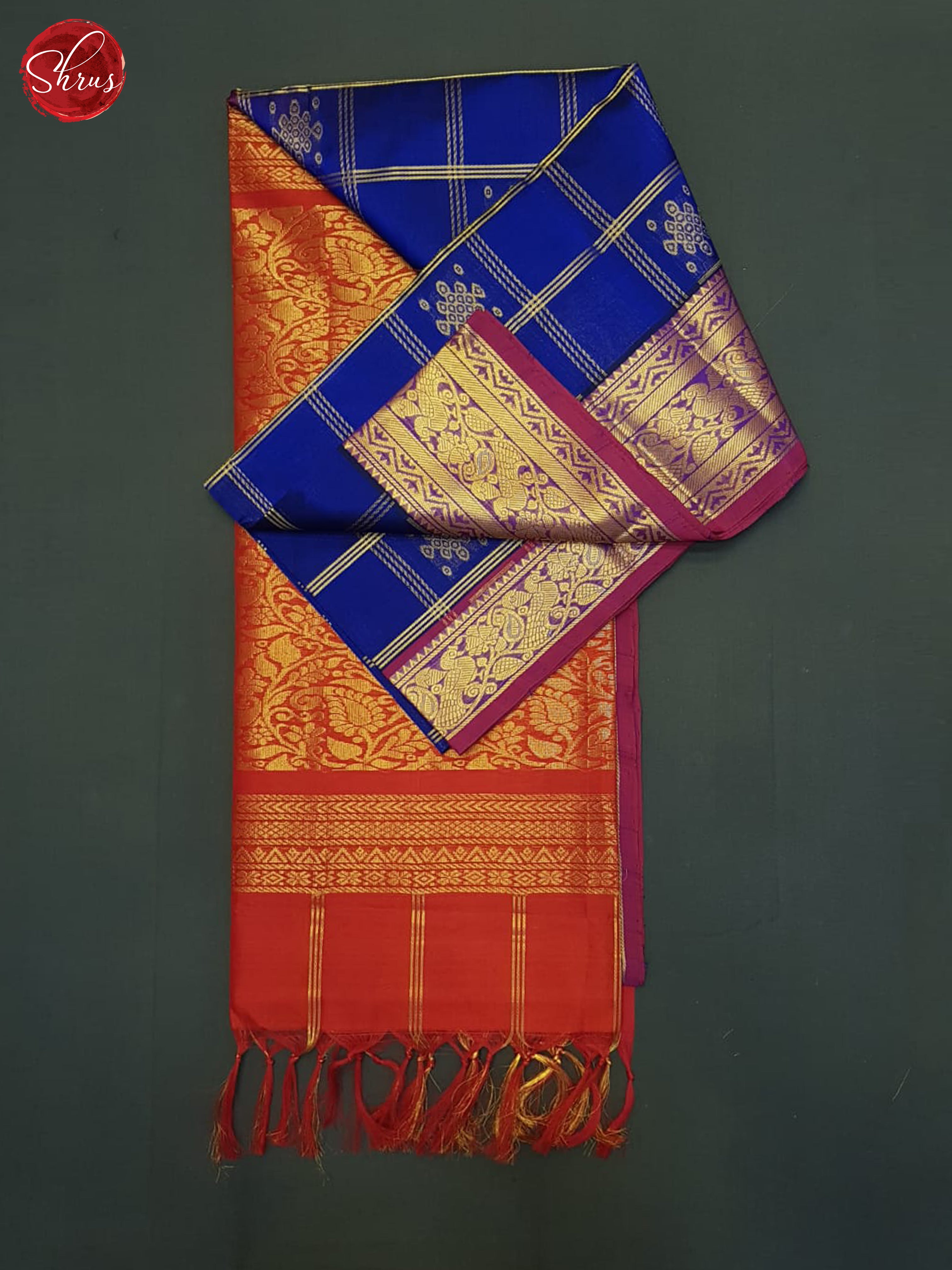 Blue And Red- Silk Cotton Saree - Shop on ShrusEternity.com