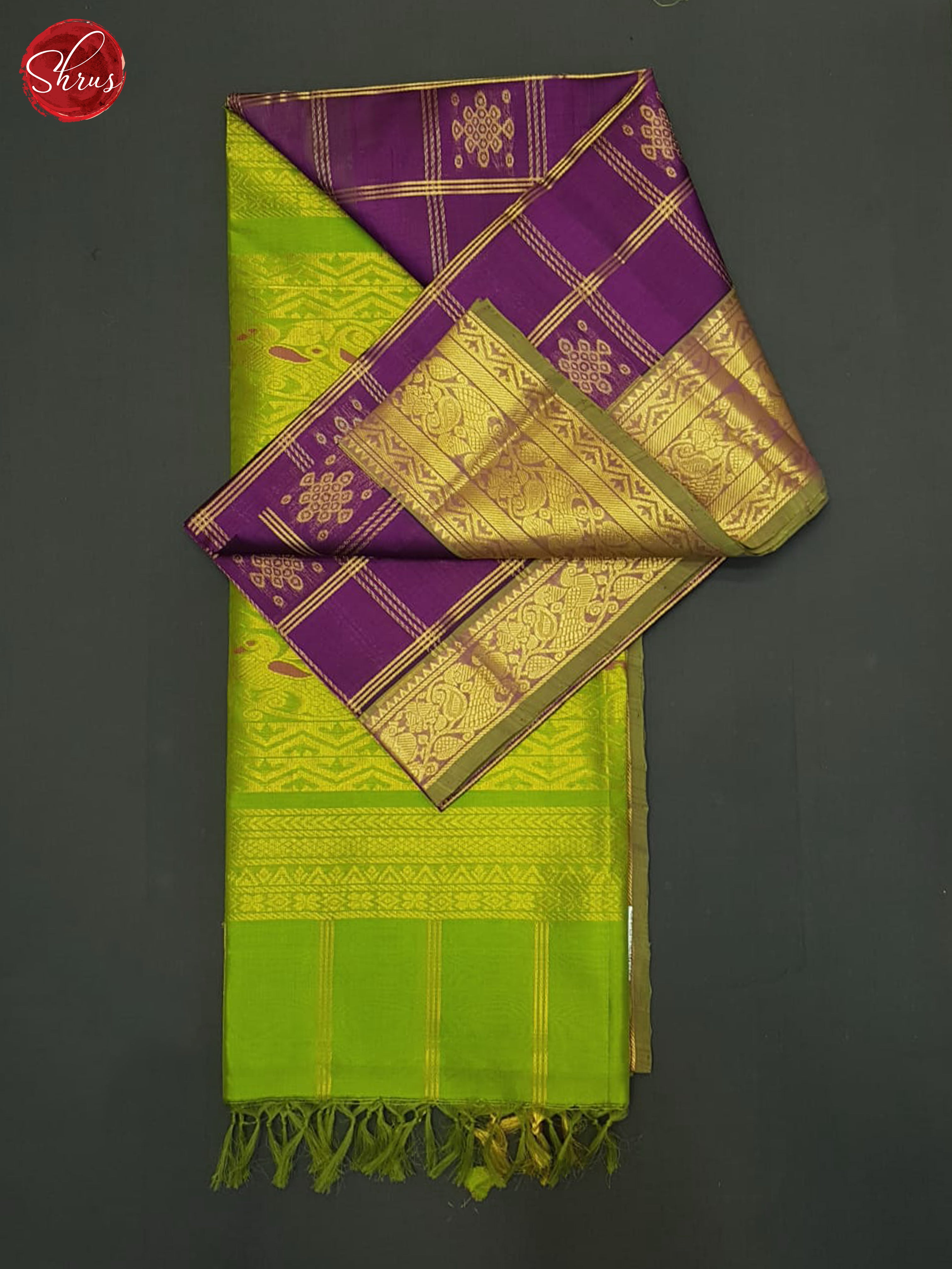 Purple And Green- Silk Cotton Saree - Shop on ShrusEternity.com