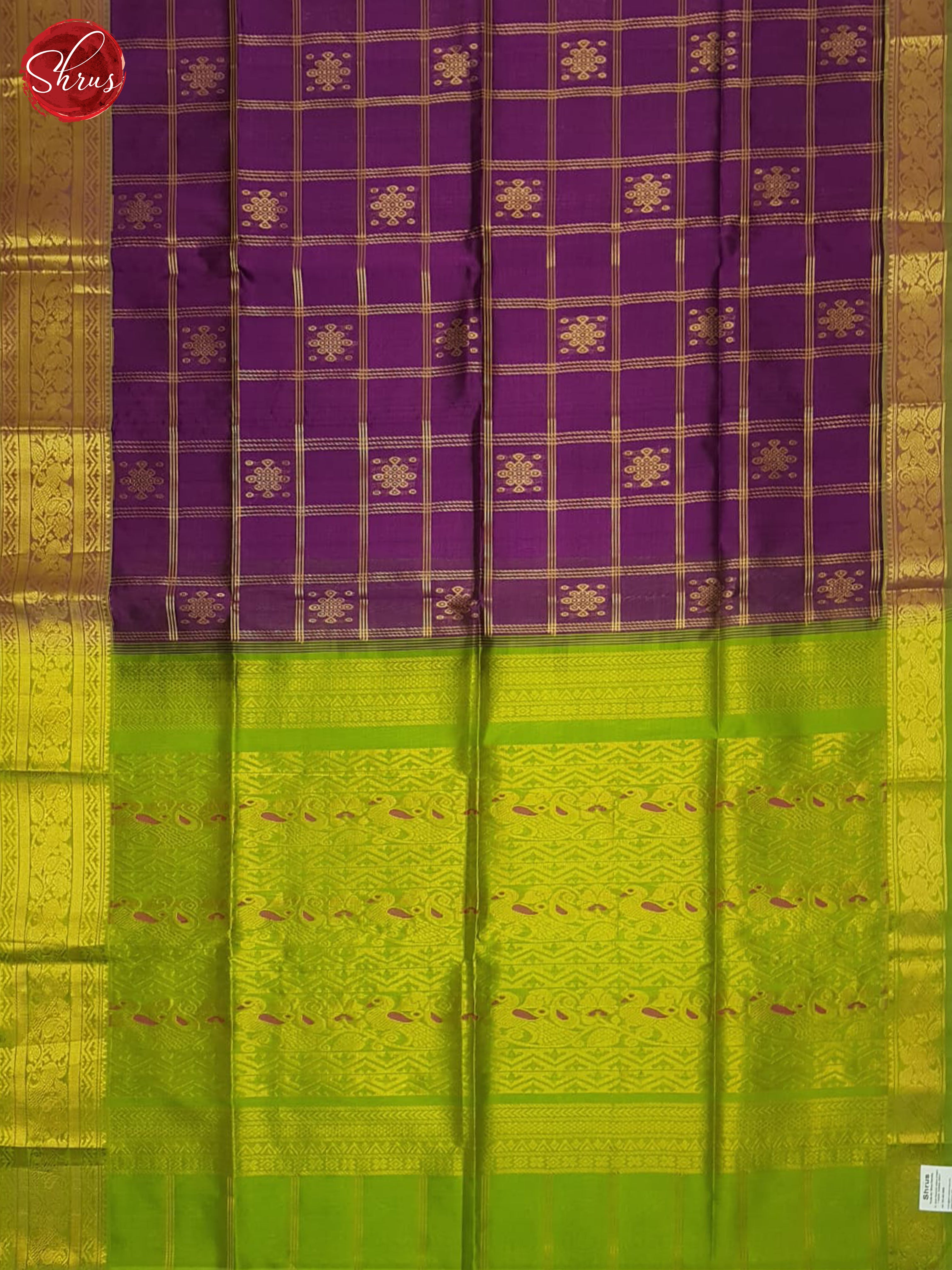 Purple And Green- Silk Cotton Saree - Shop on ShrusEternity.com