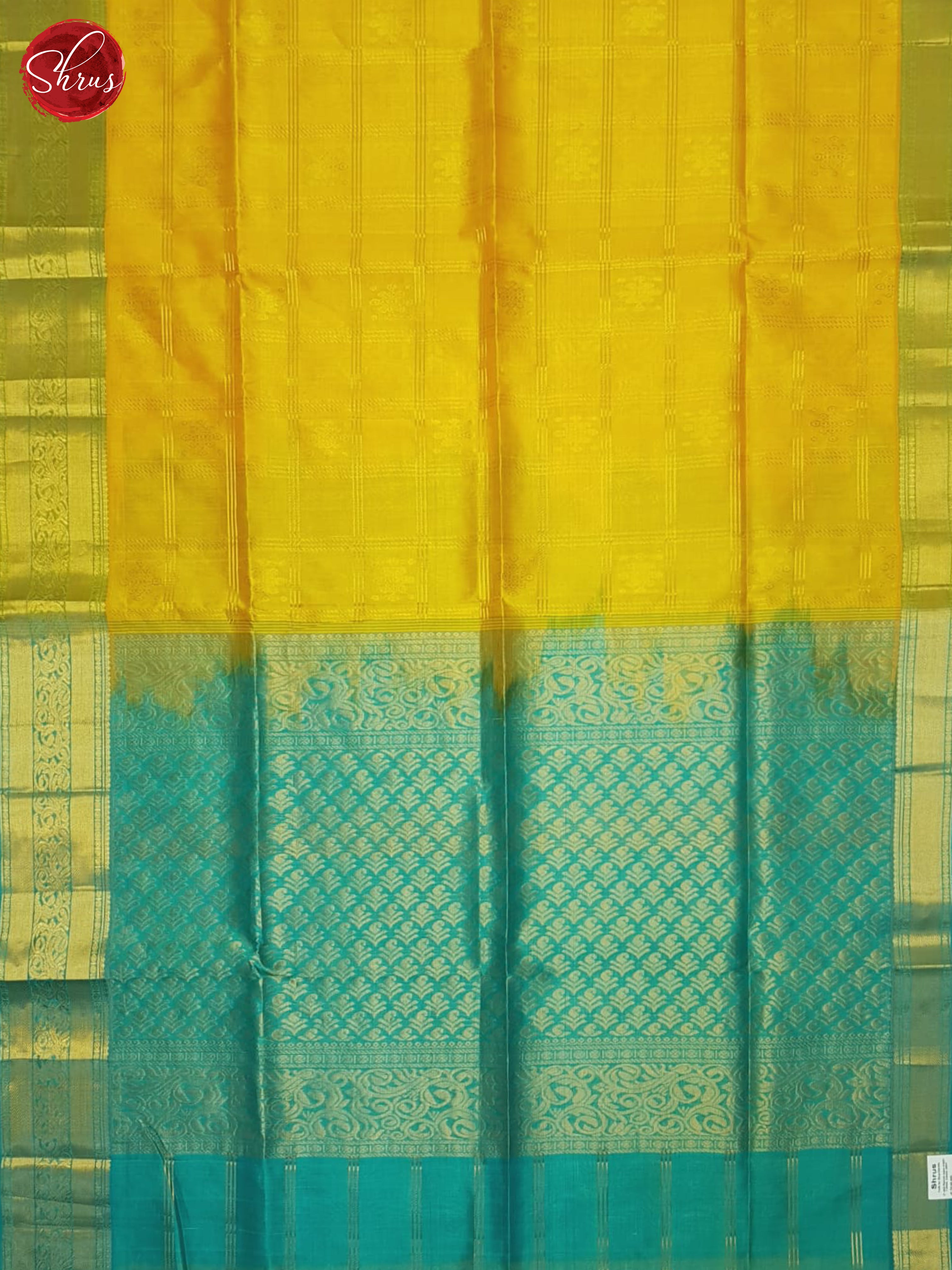 Yellow And Blue- Silk Cotton Saree - Shop on ShrusEternity.com