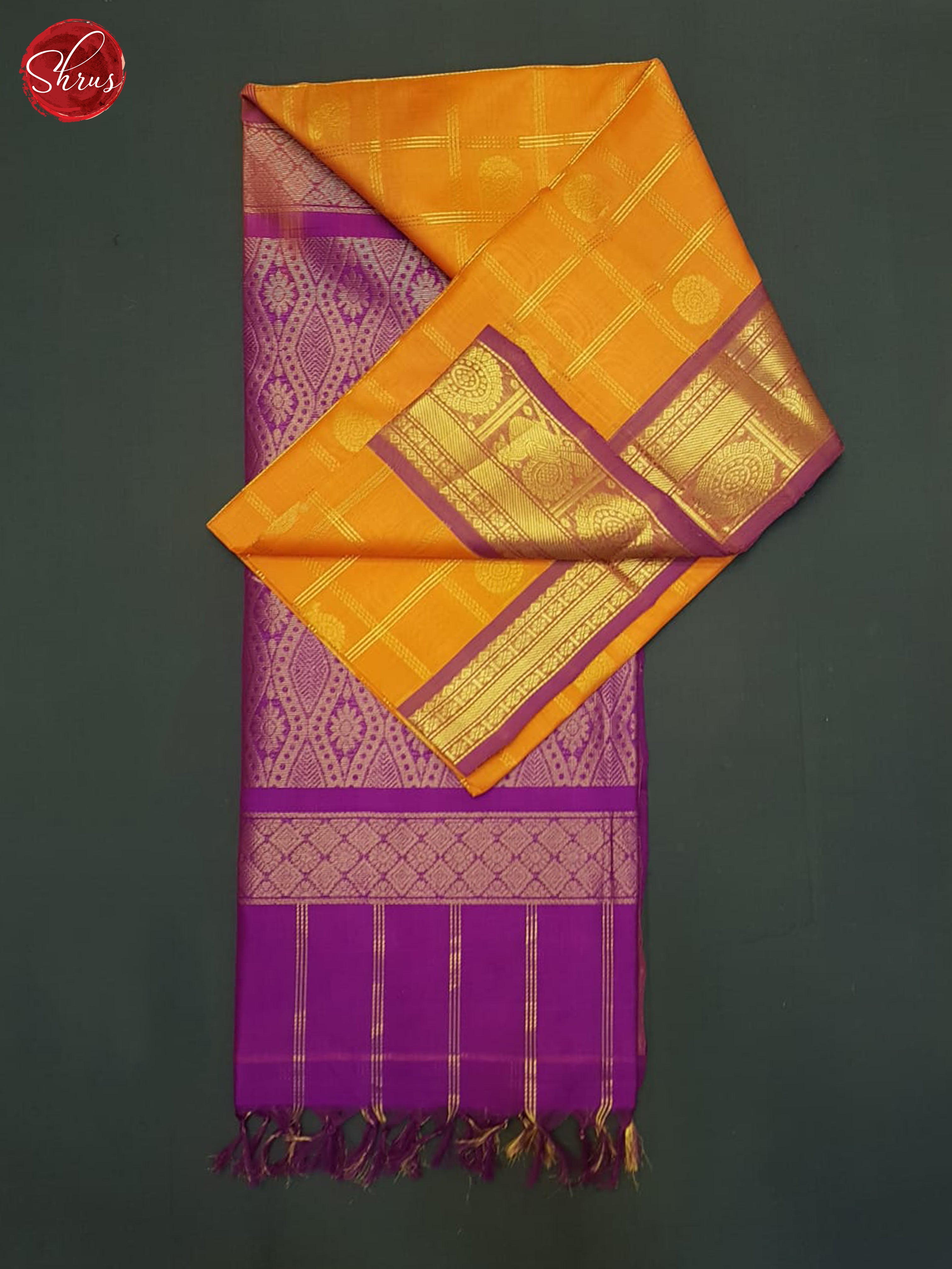 Orange And Purple- Silk Cotton Saree - Shop on ShrusEternity.com