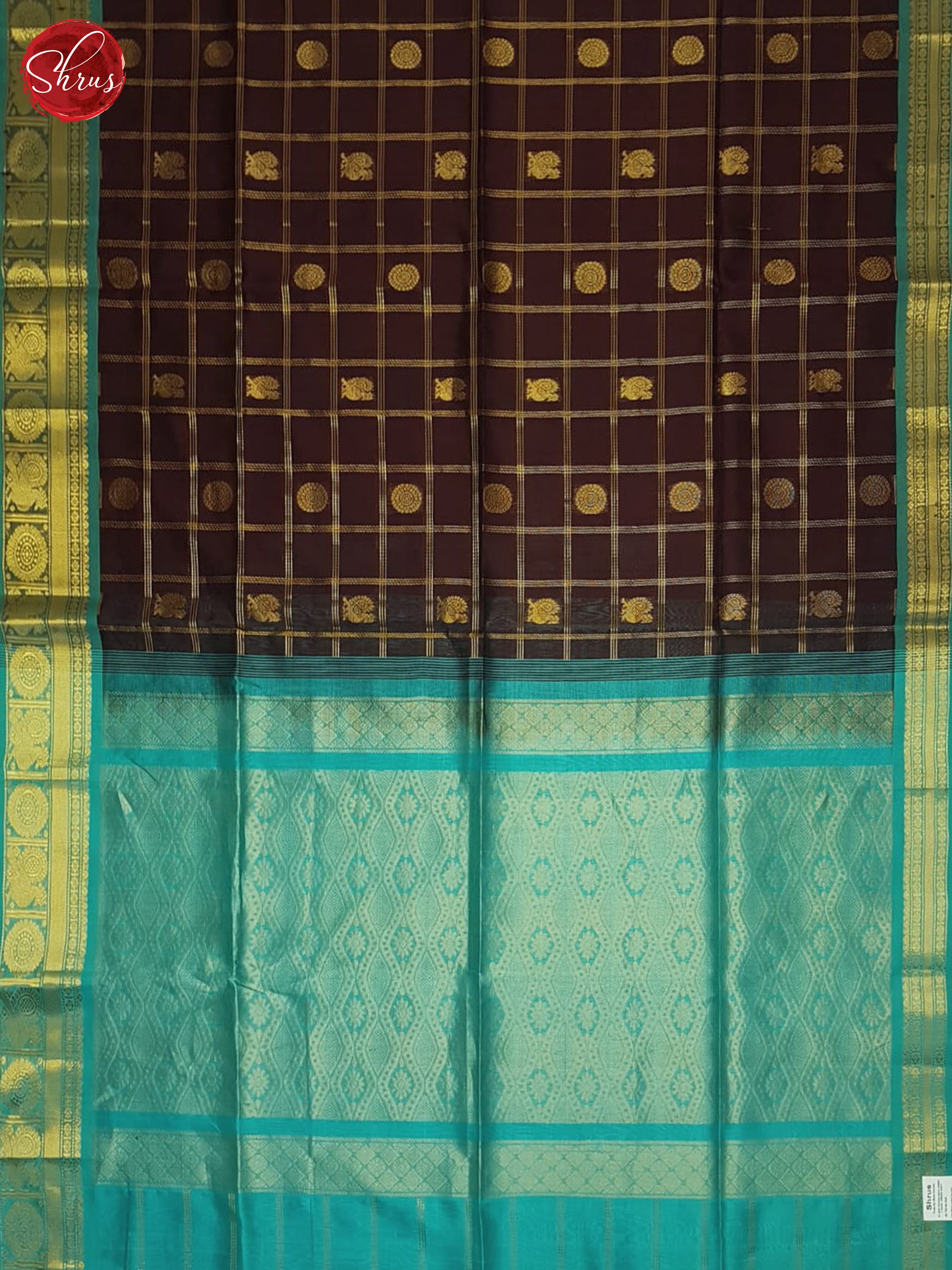 Brown And Blue- Silk Cotton Saree - Shop on ShrusEternity.com