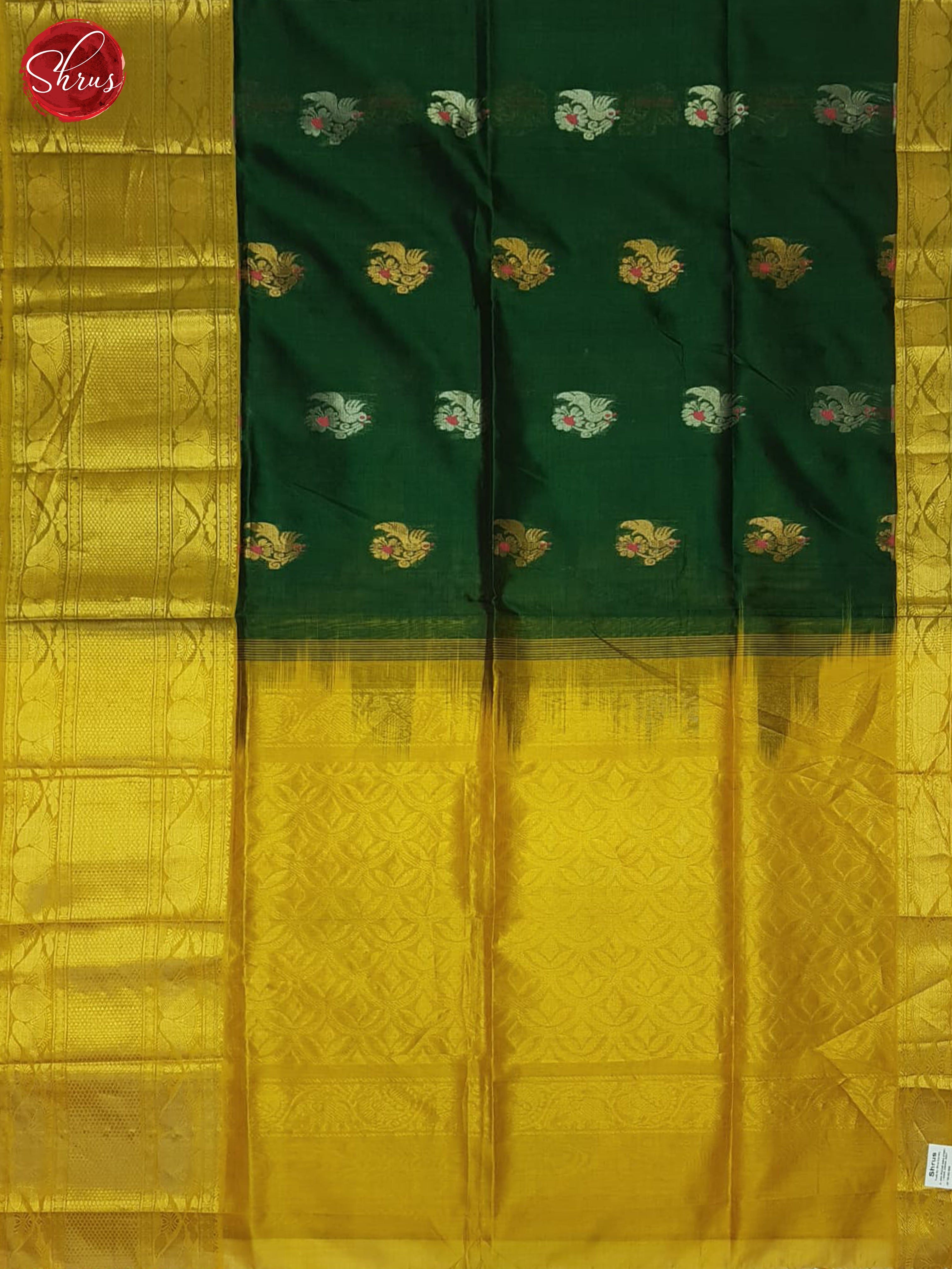 Green And Mustard- Silk Cotton Saree - Shop on ShrusEternity.com