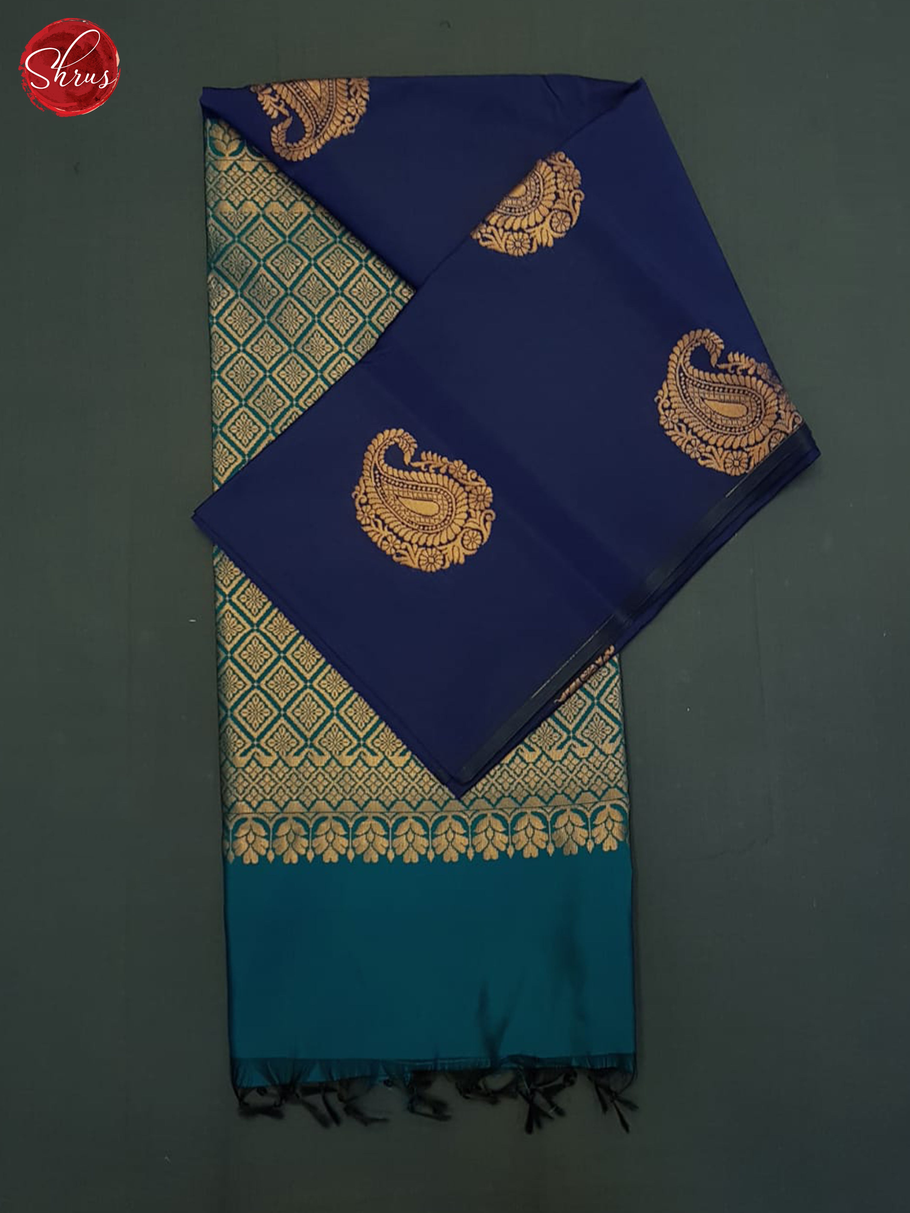 Blue & Teal - Semi Soft Silk Saree - Shop on ShrusEternity.com