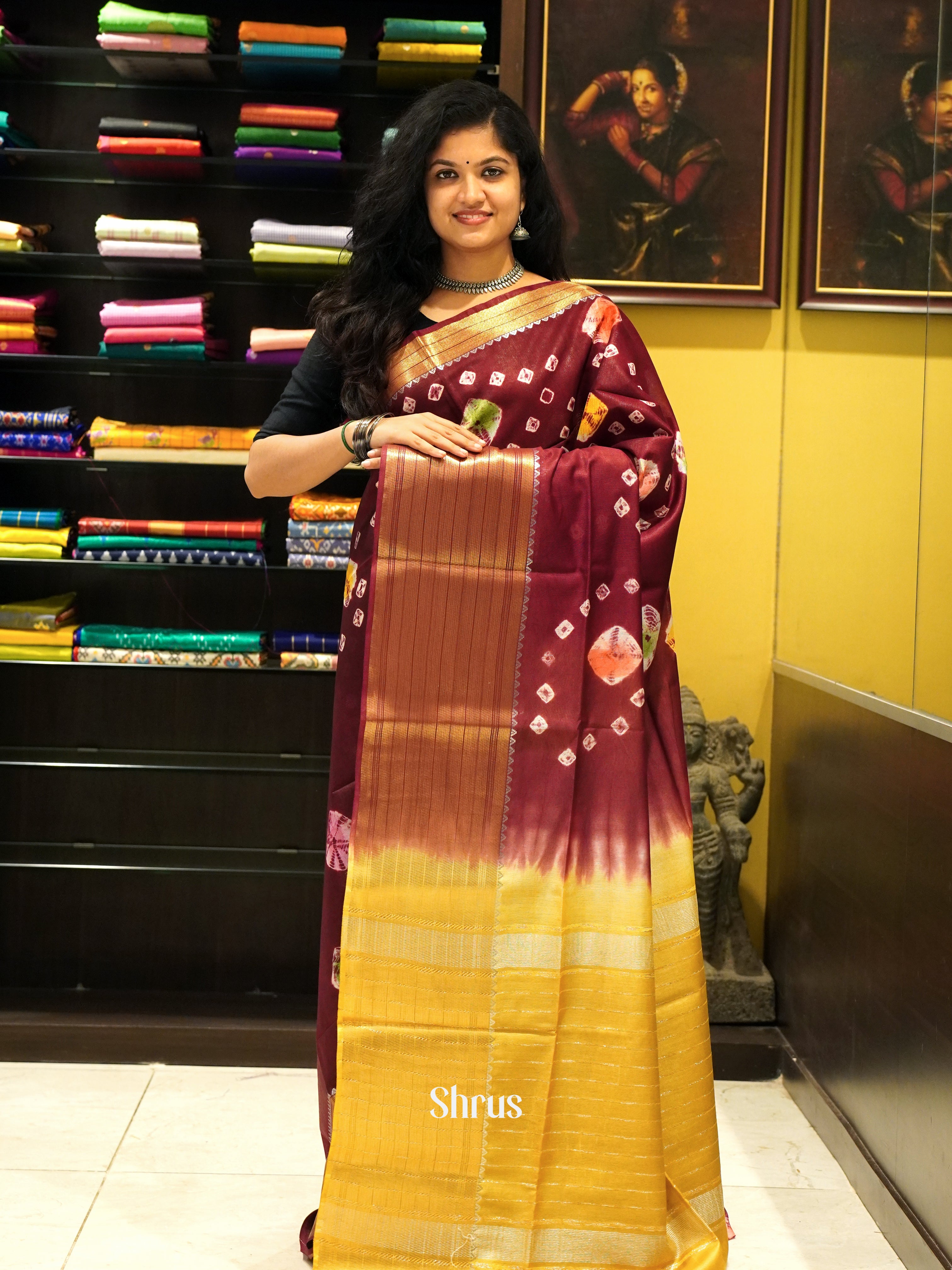 Maroon & Mustard - Shibori Saree