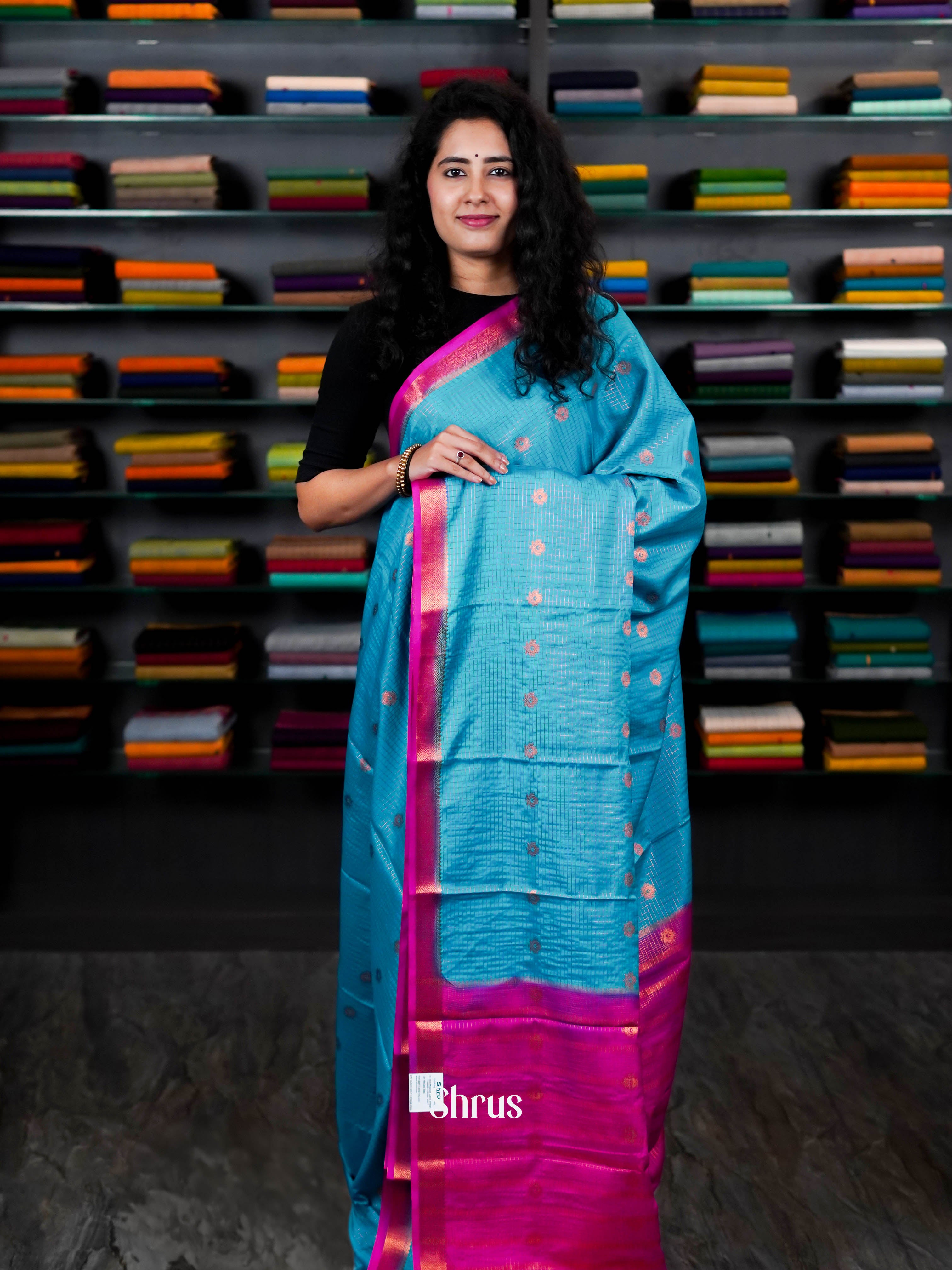 Blue & Pink - Semi Mysoresilk