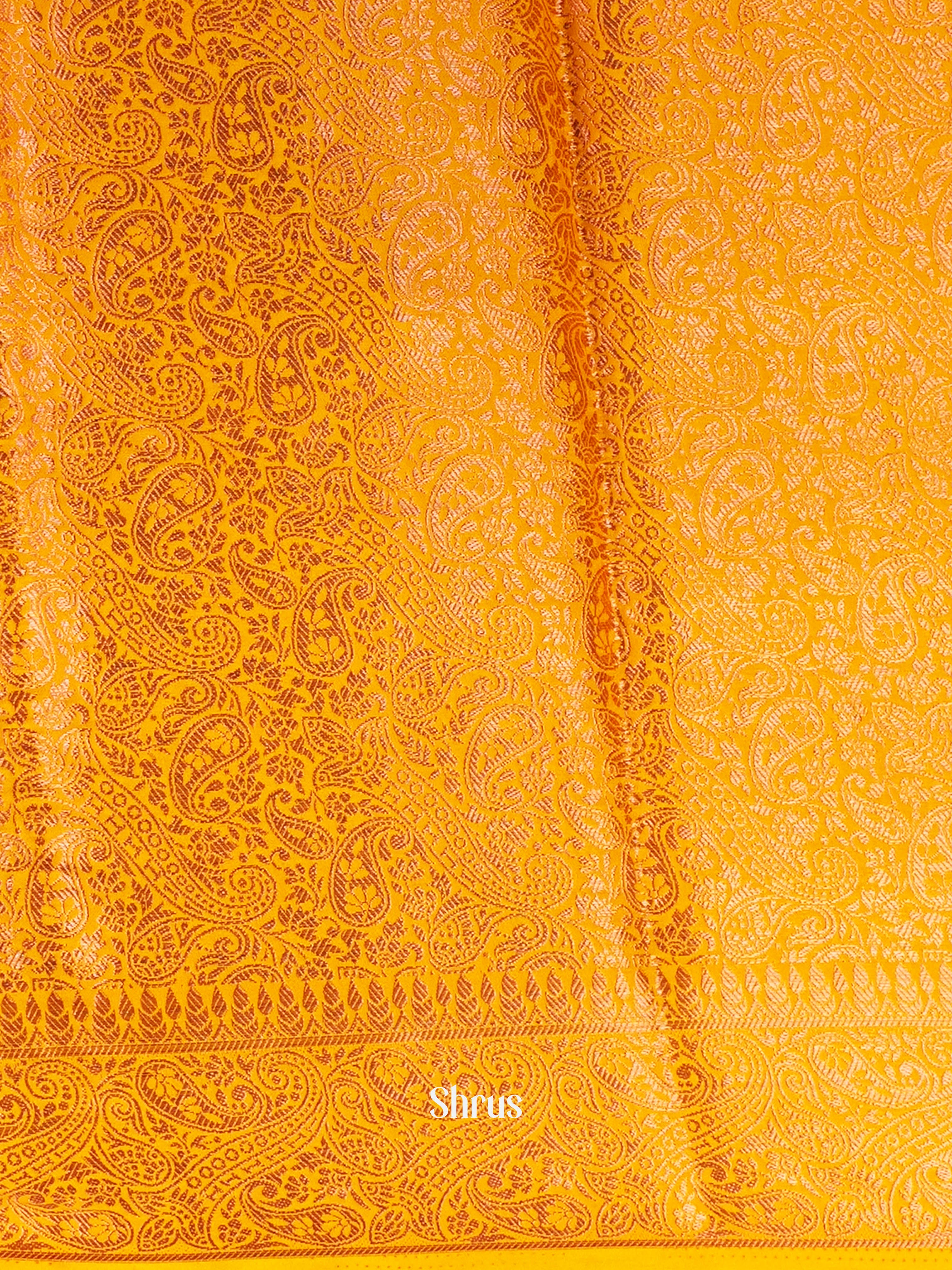 Red & Mustard - Semi Mysoresilk Saree