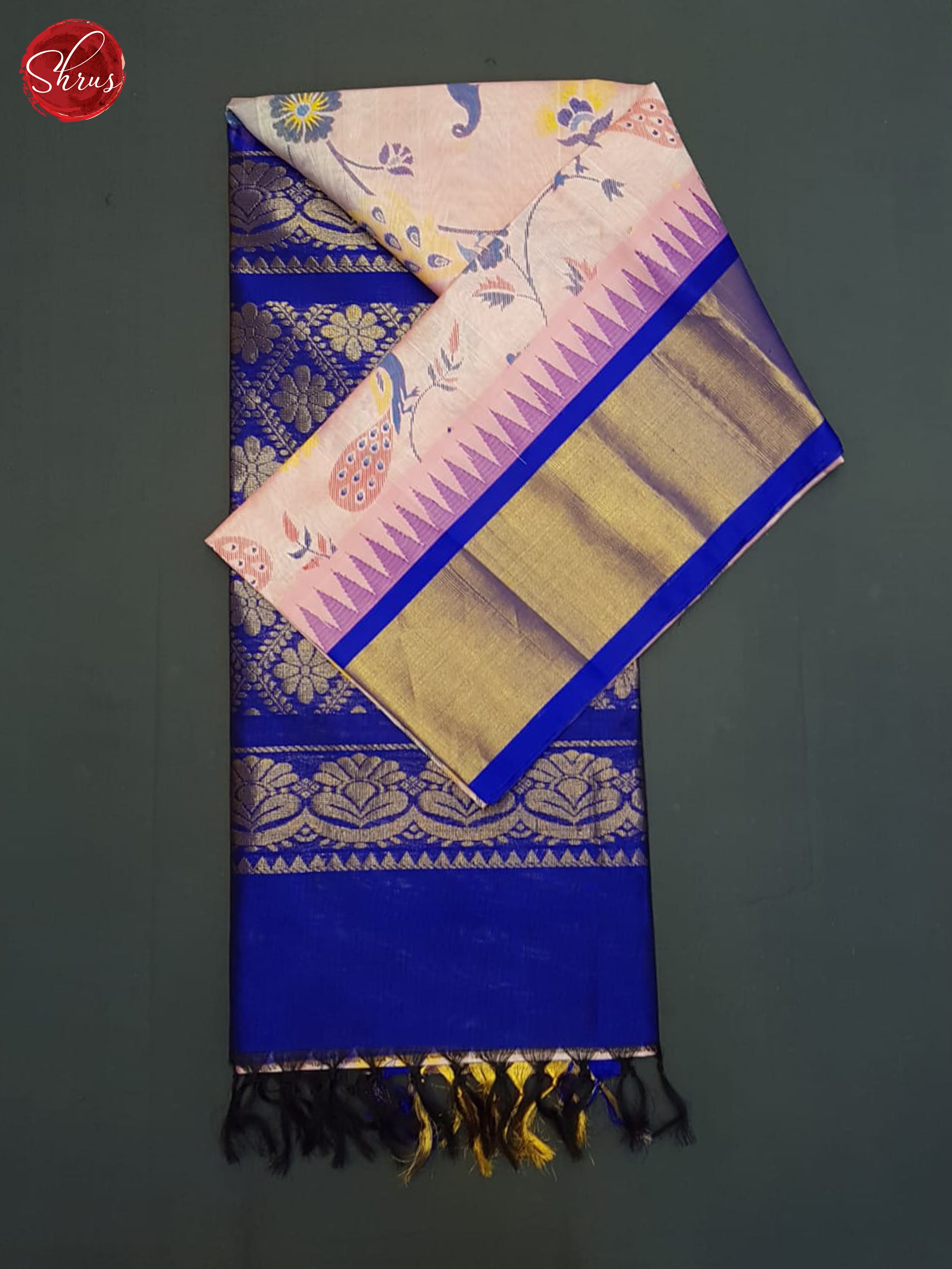 Pink And Blue- Silk Cotton saree - Shop on ShrusEternity.com