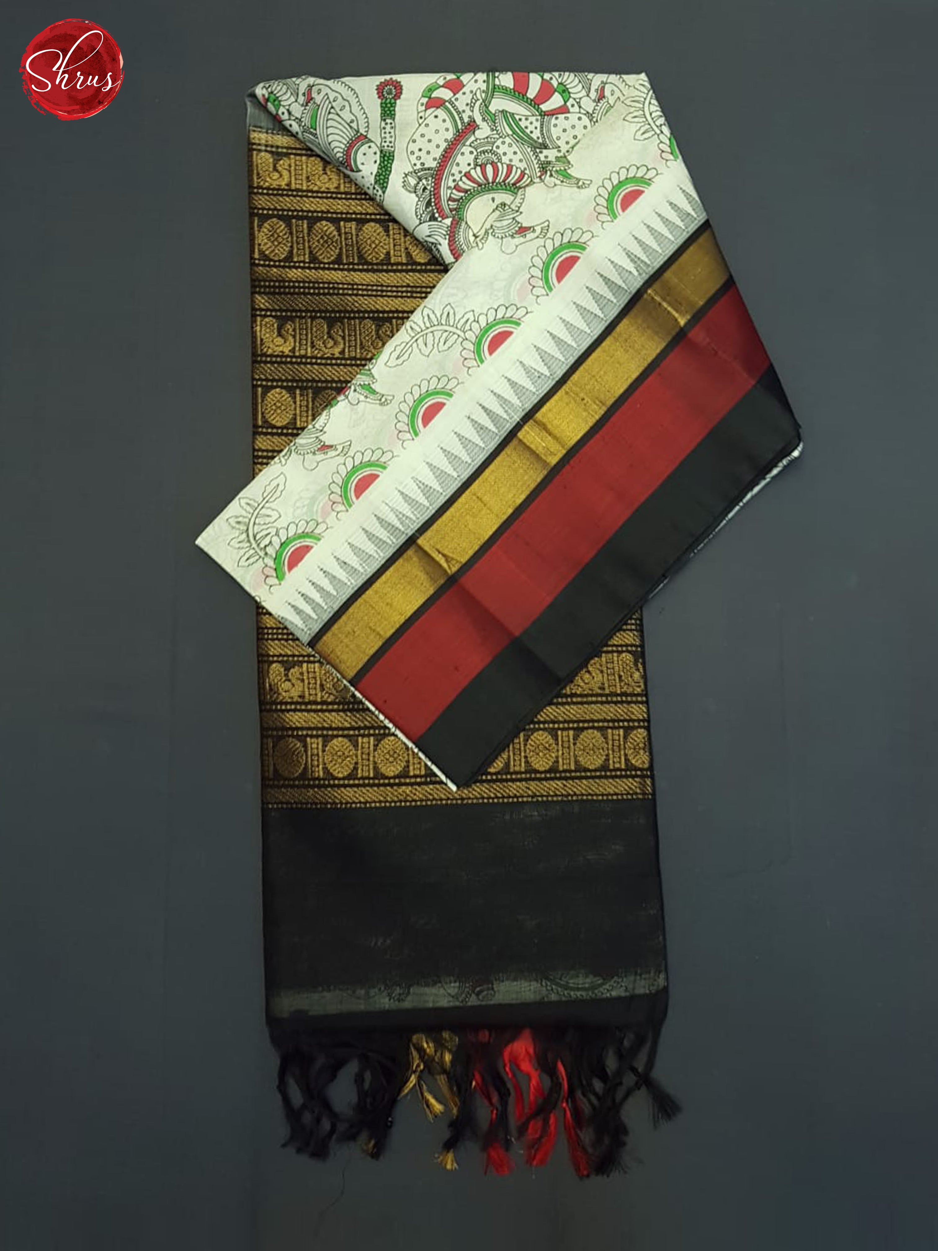 Cream And Black- Silk Cotton Saree - Shop on ShrusEternity.com