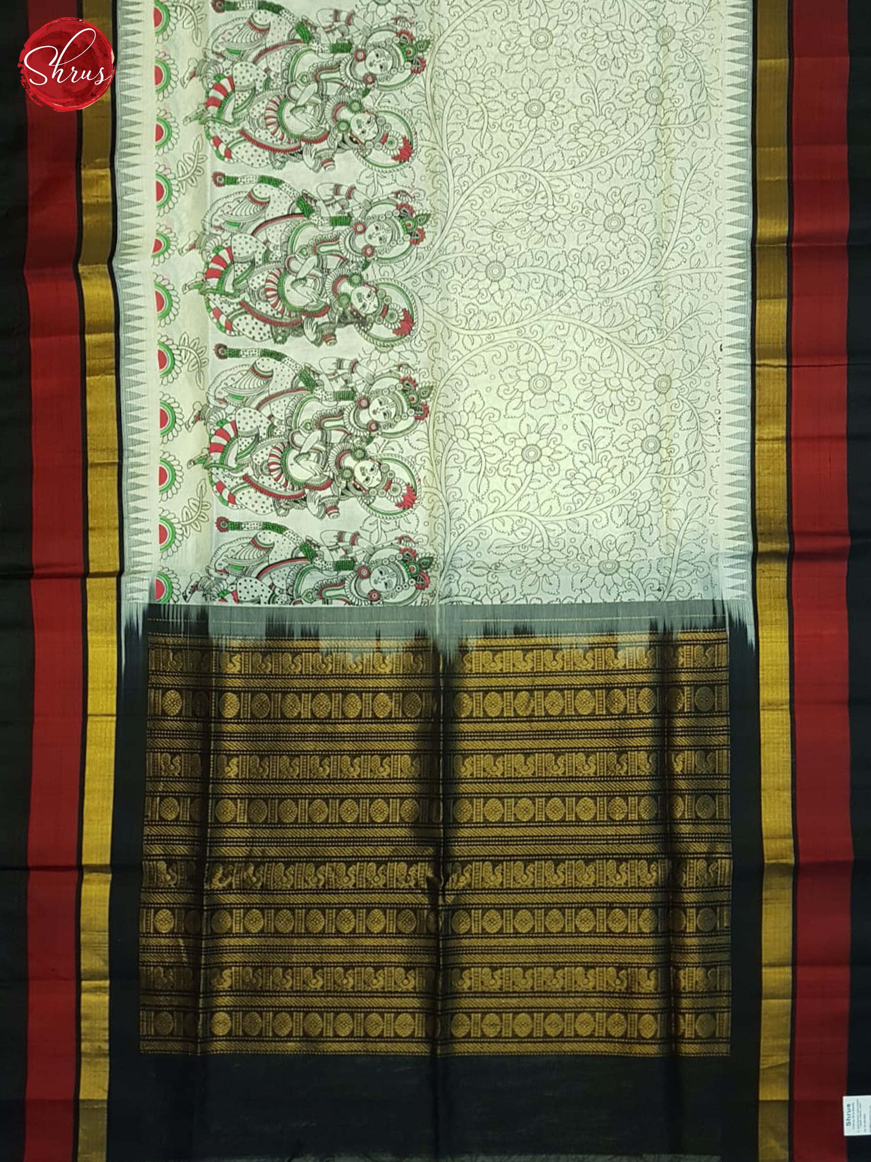 Cream And Black- Silk Cotton Saree - Shop on ShrusEternity.com