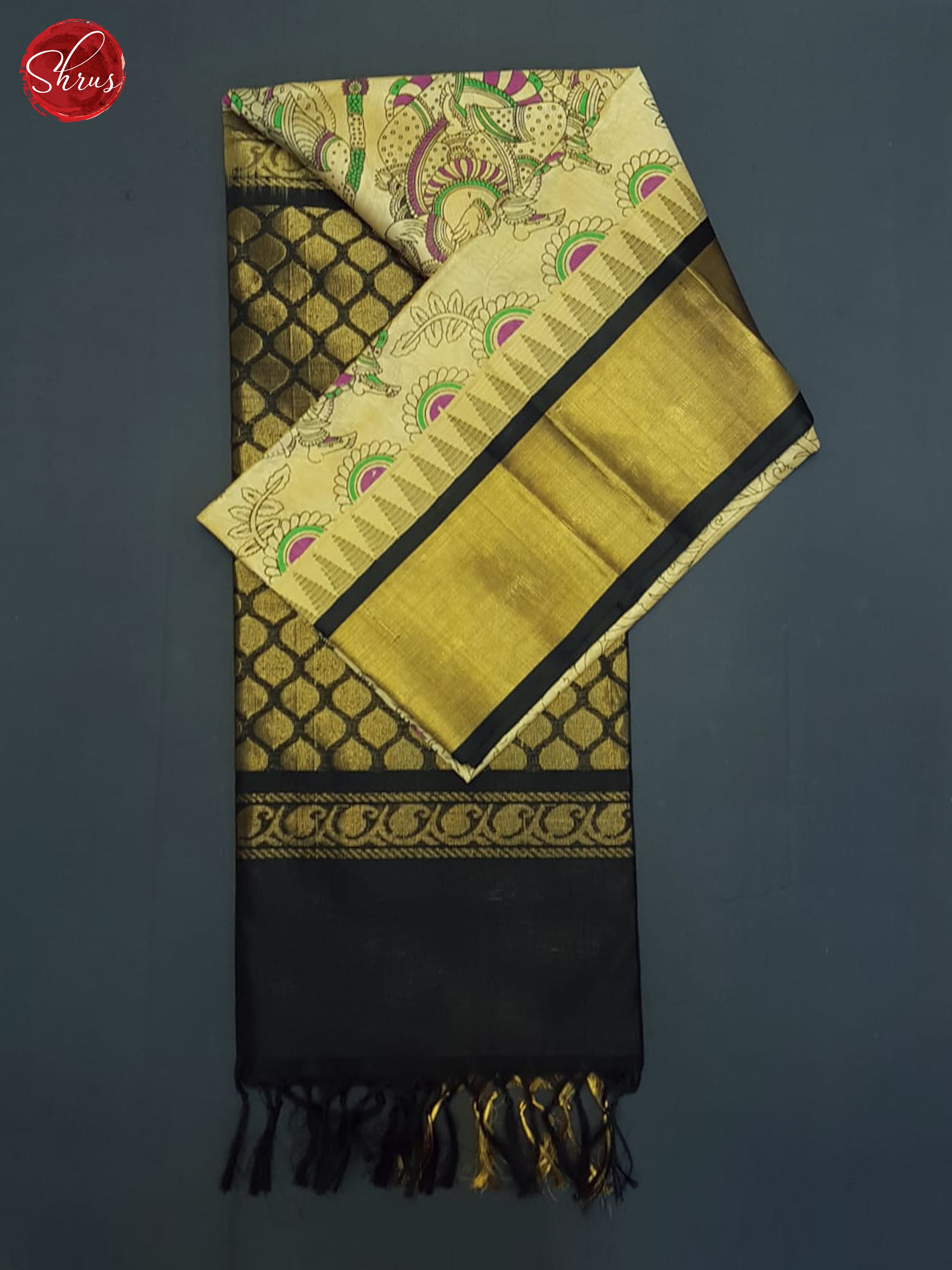 Beige And Black- Silk Cotton saree - Shop on ShrusEternity.com