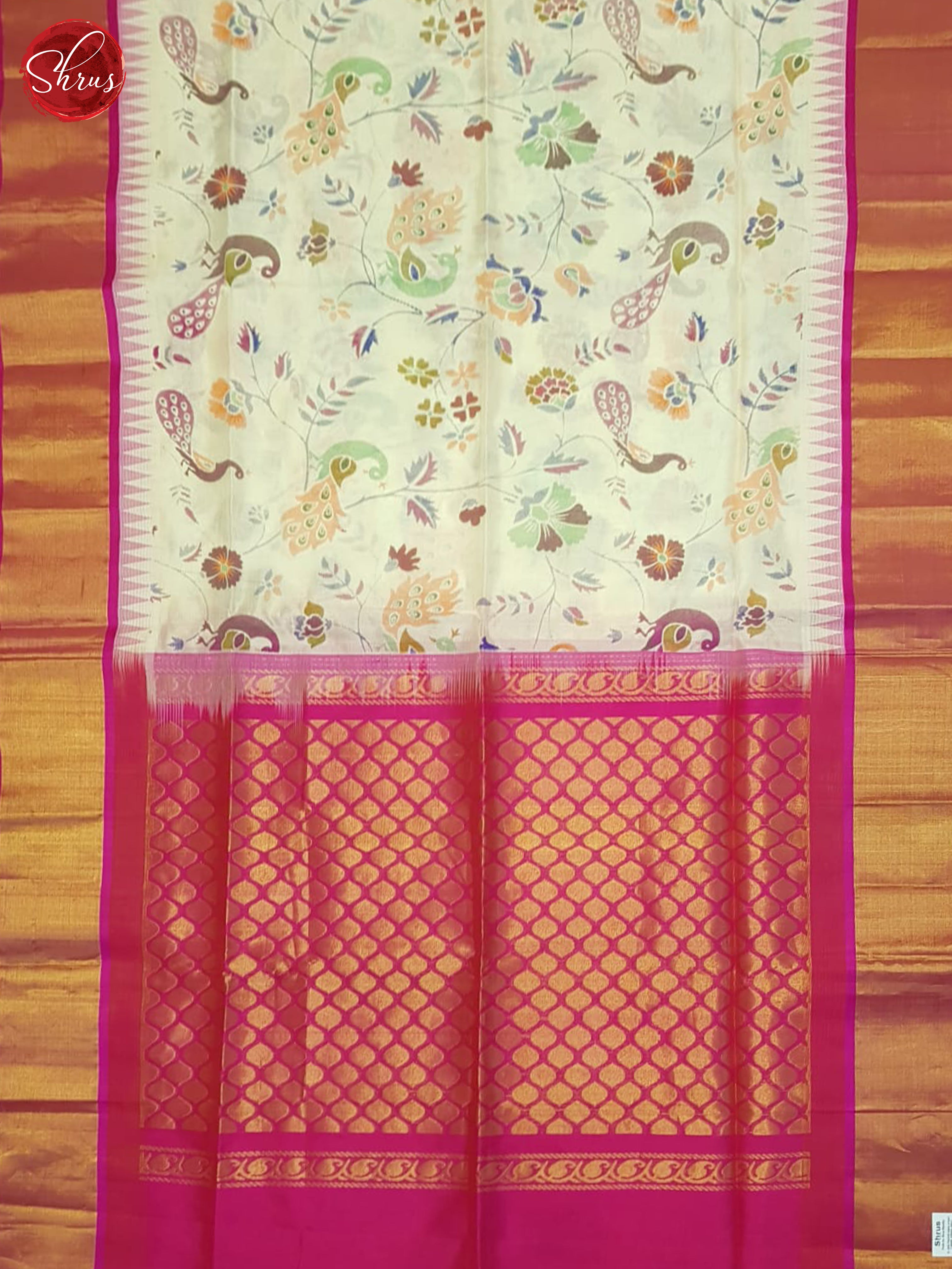 Cream And Pink- Silk Cotton Saree - Shop on ShrusEternity.com