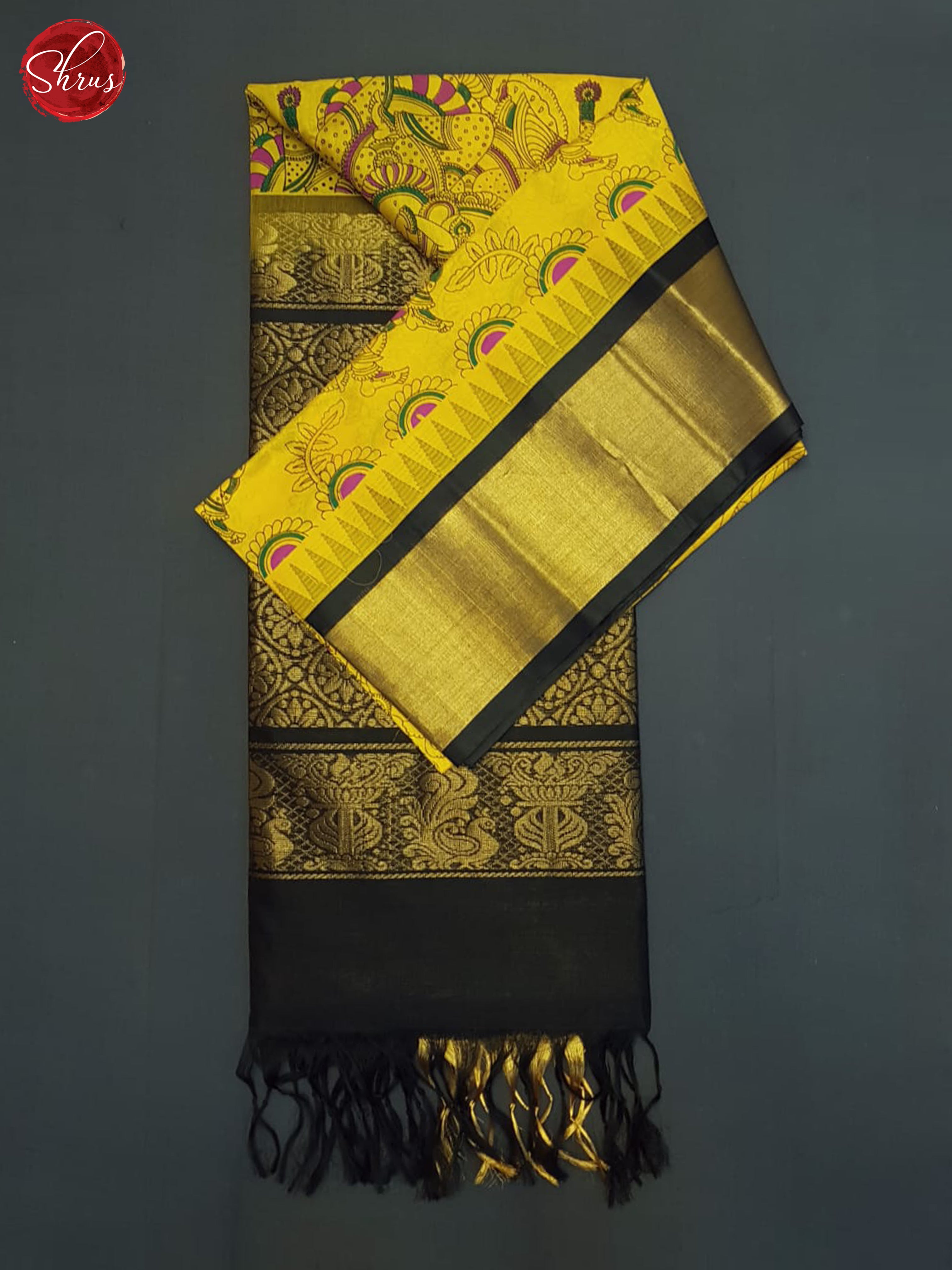 Yellow And Black- Silk Cotton Saree - Shop on ShrusEternity.com