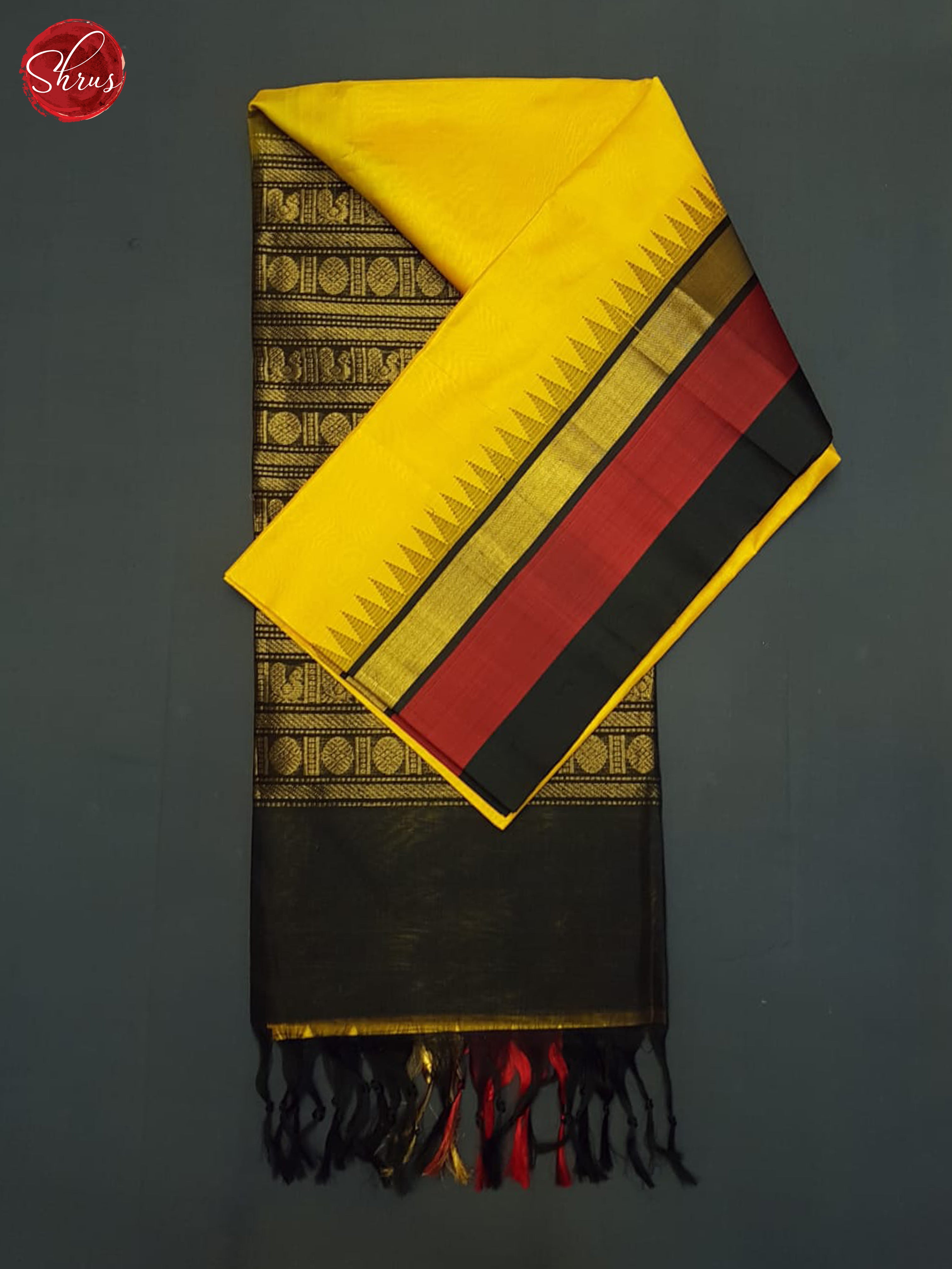 Yellow And Black- Silk Cotton Saree - Shop on ShrusEternity.com