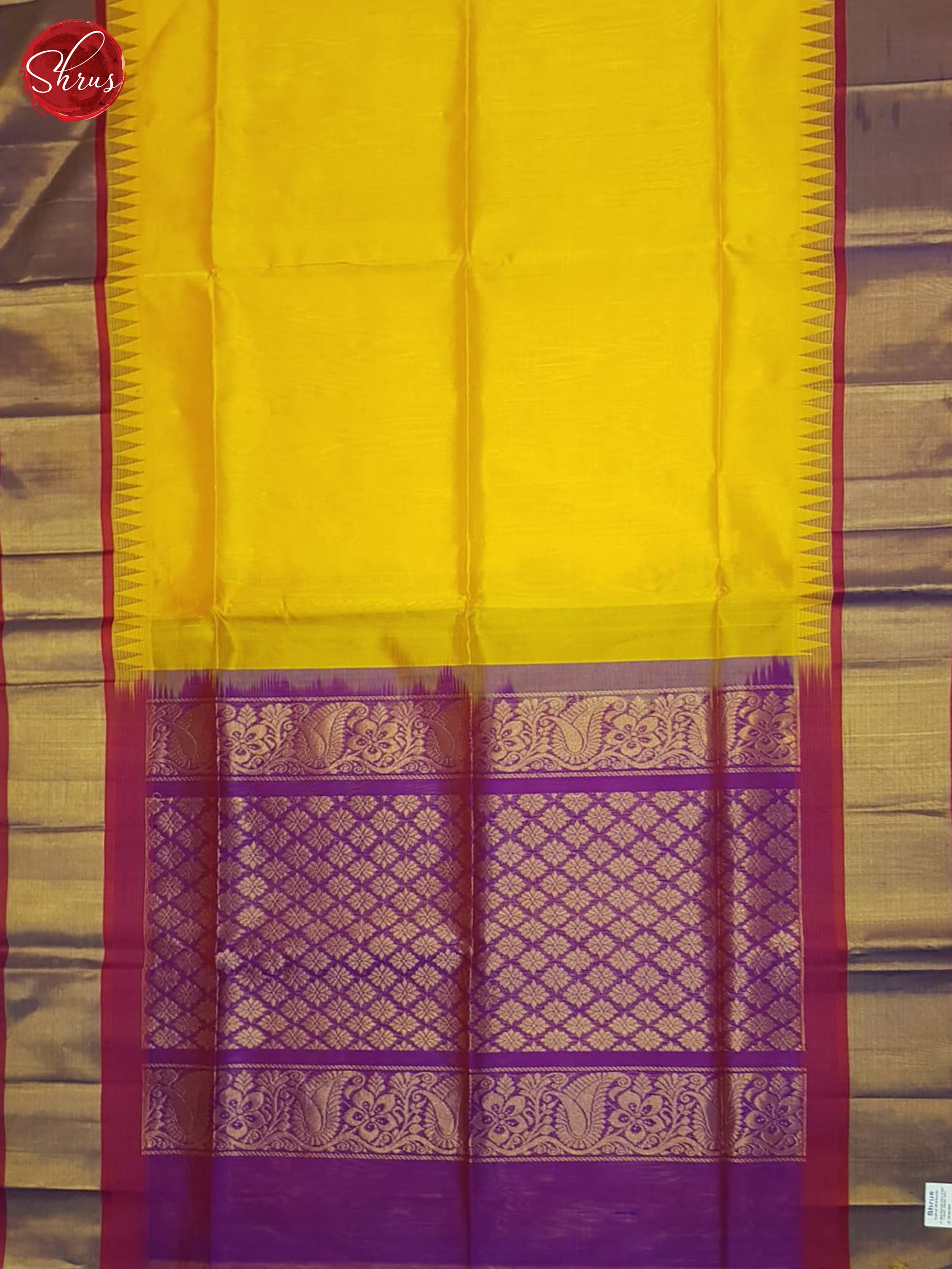 Yellow And Purple- Silk Cotton Saree - Shop on ShrusEternity.com