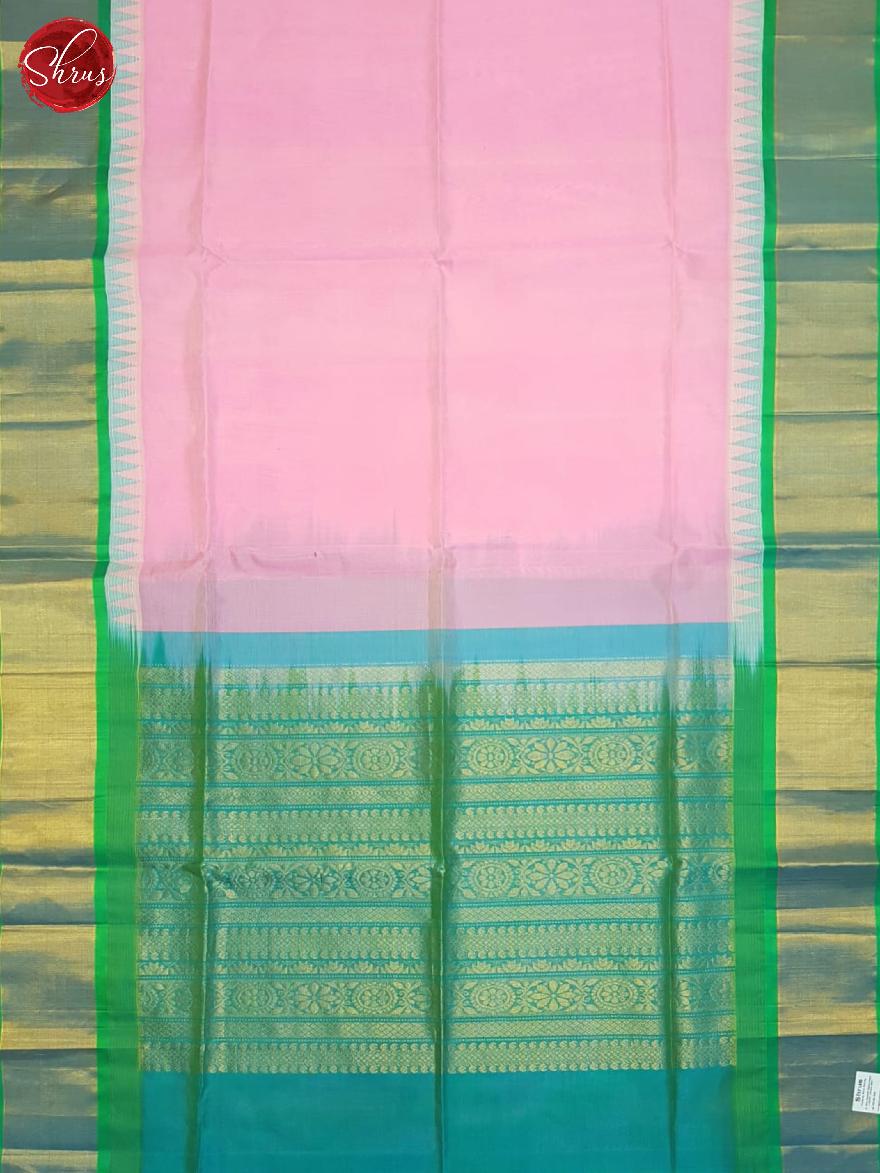 Lotus Pink And Blue- Silk Cotton saree - Shop on ShrusEternity.com