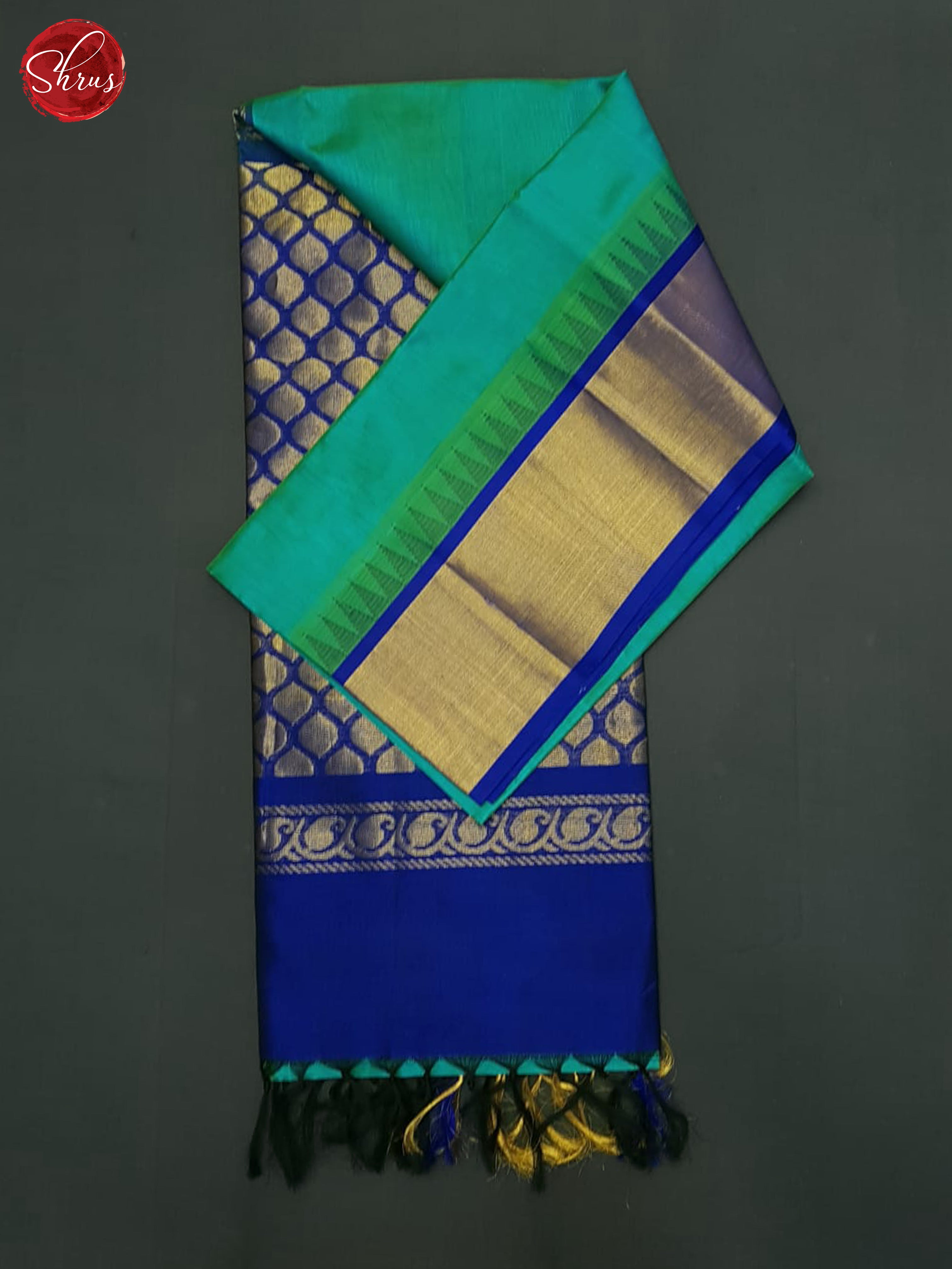 Blue & Dark Blue - Silk Cotton Saree - Shop on ShrusEternity.com