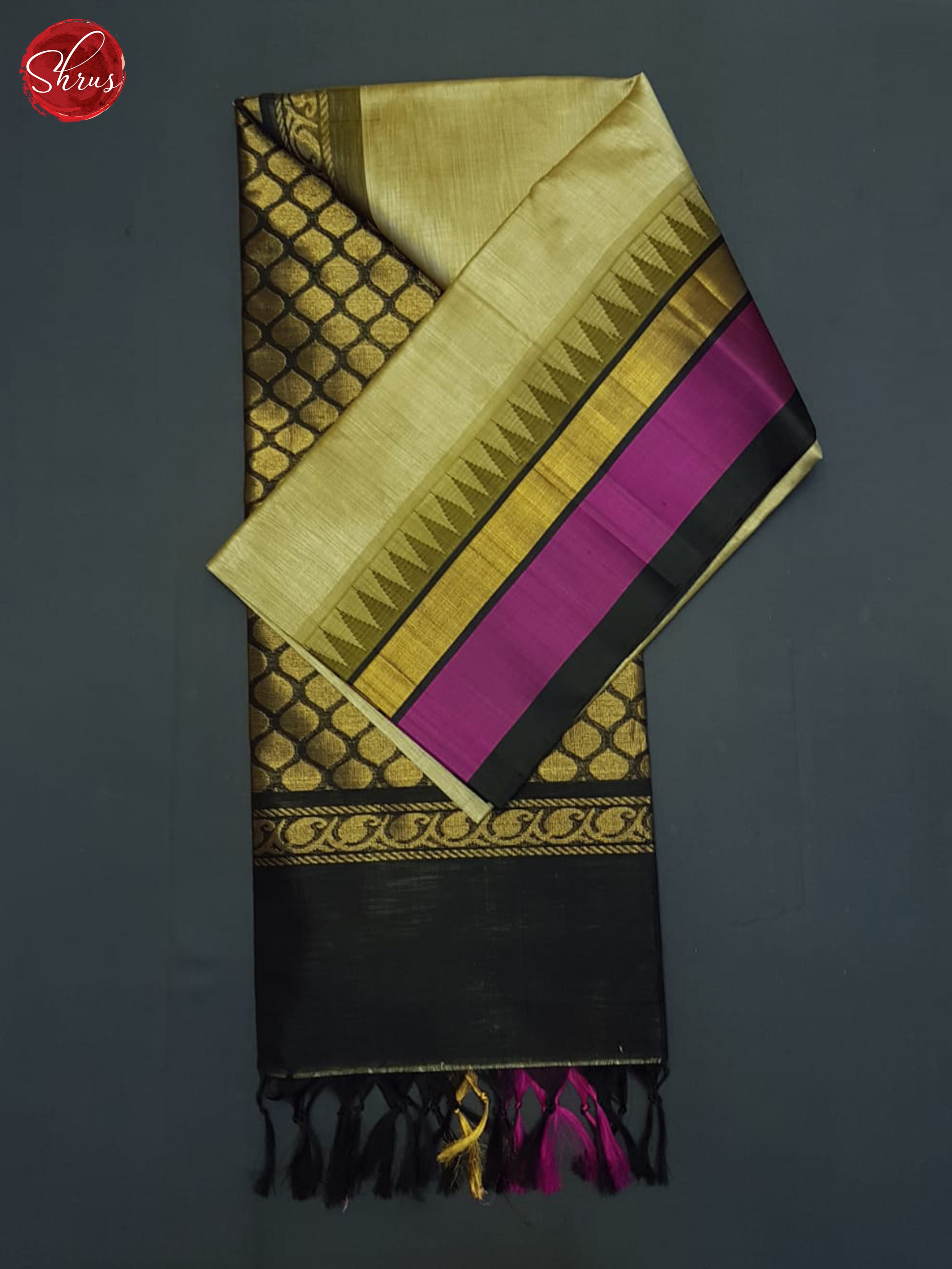 Double Shaded Dull Golden Beige And Black- SIlk COtton Saree - Shop on ShrusEternity.com