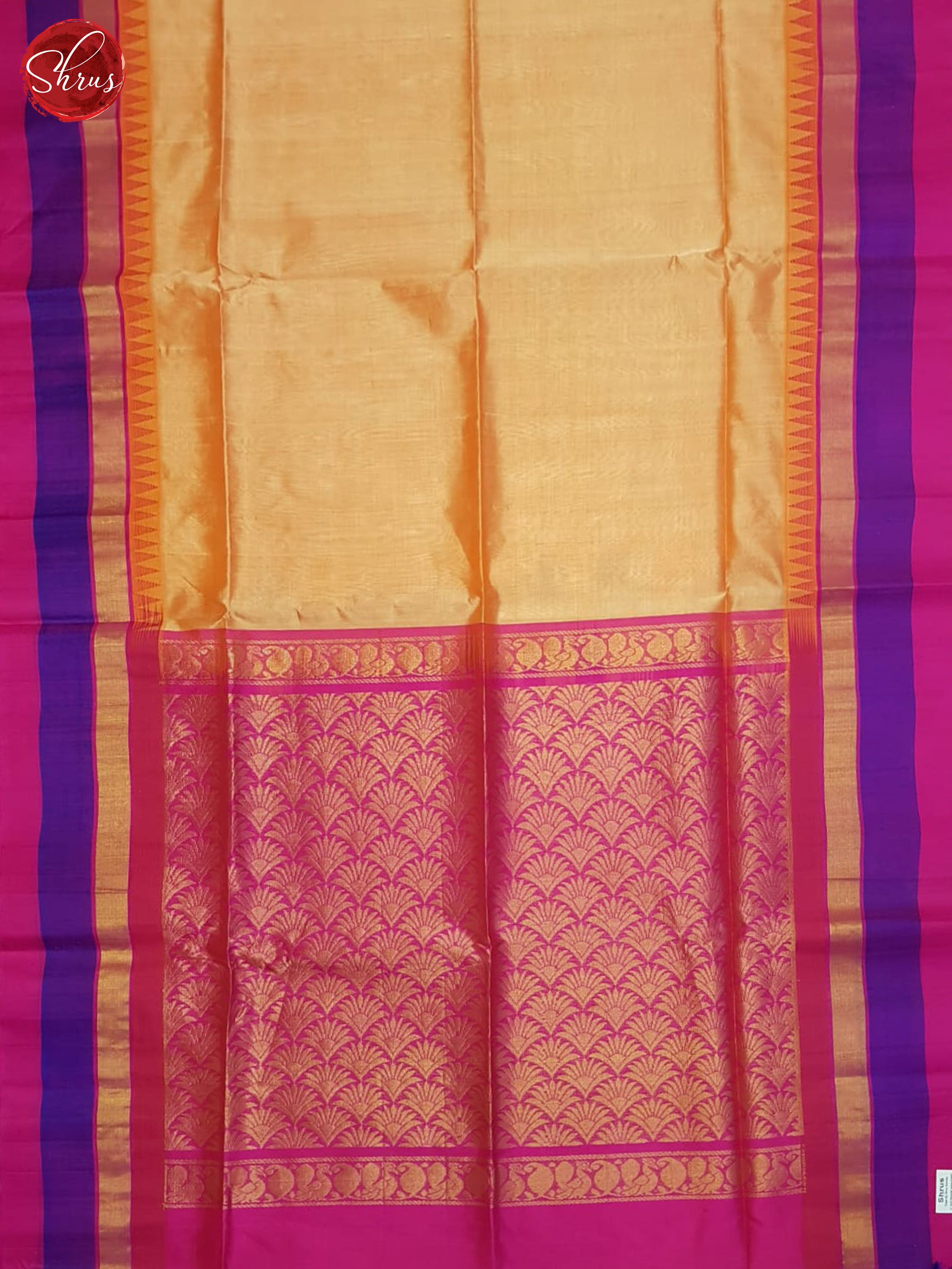 Beige And Pink- Silk Cotton Saree - Shop on ShrusEternity.com