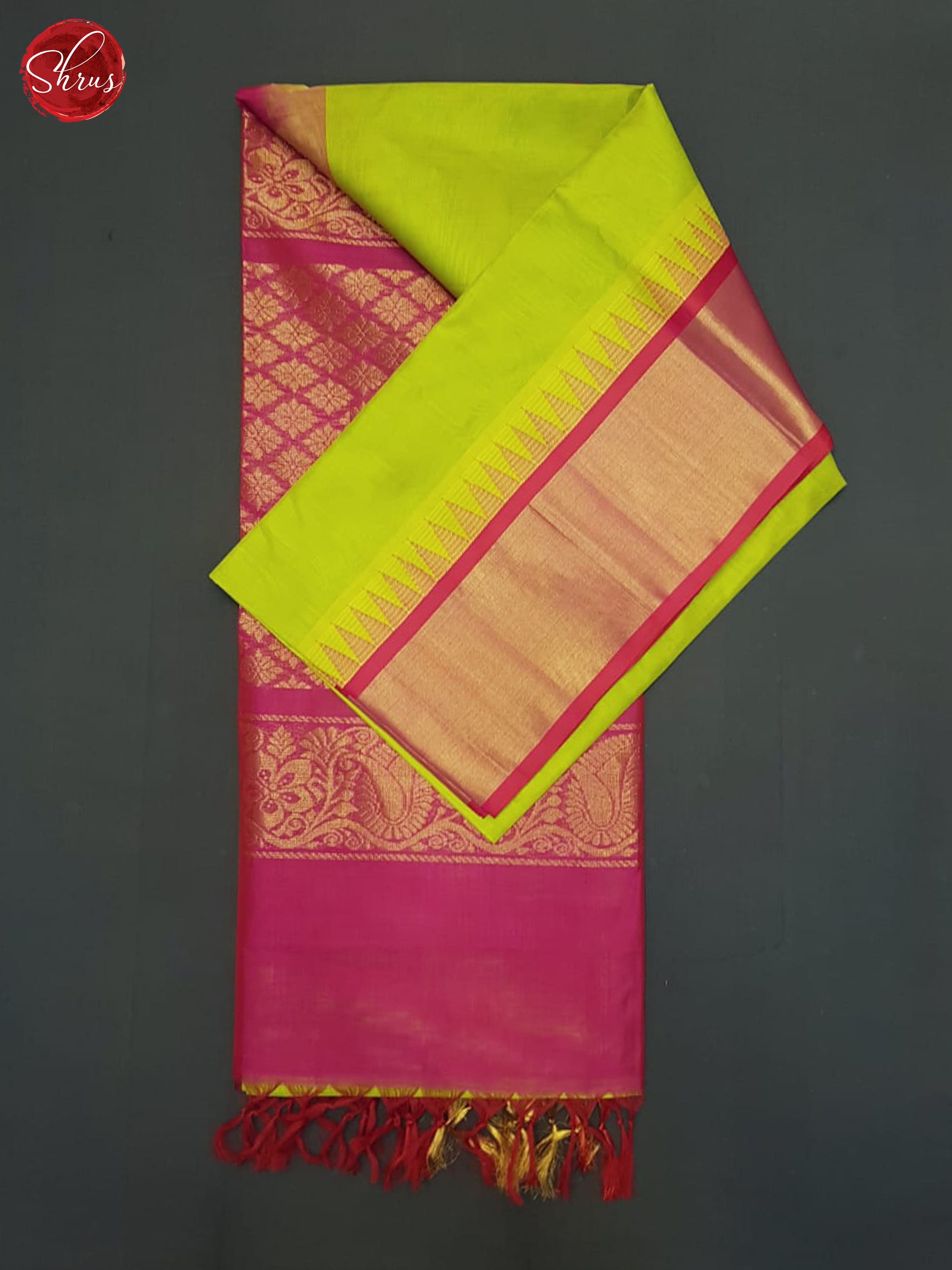 Green And Pink- Silk Cotton Saree - Shop on ShrusEternity.com