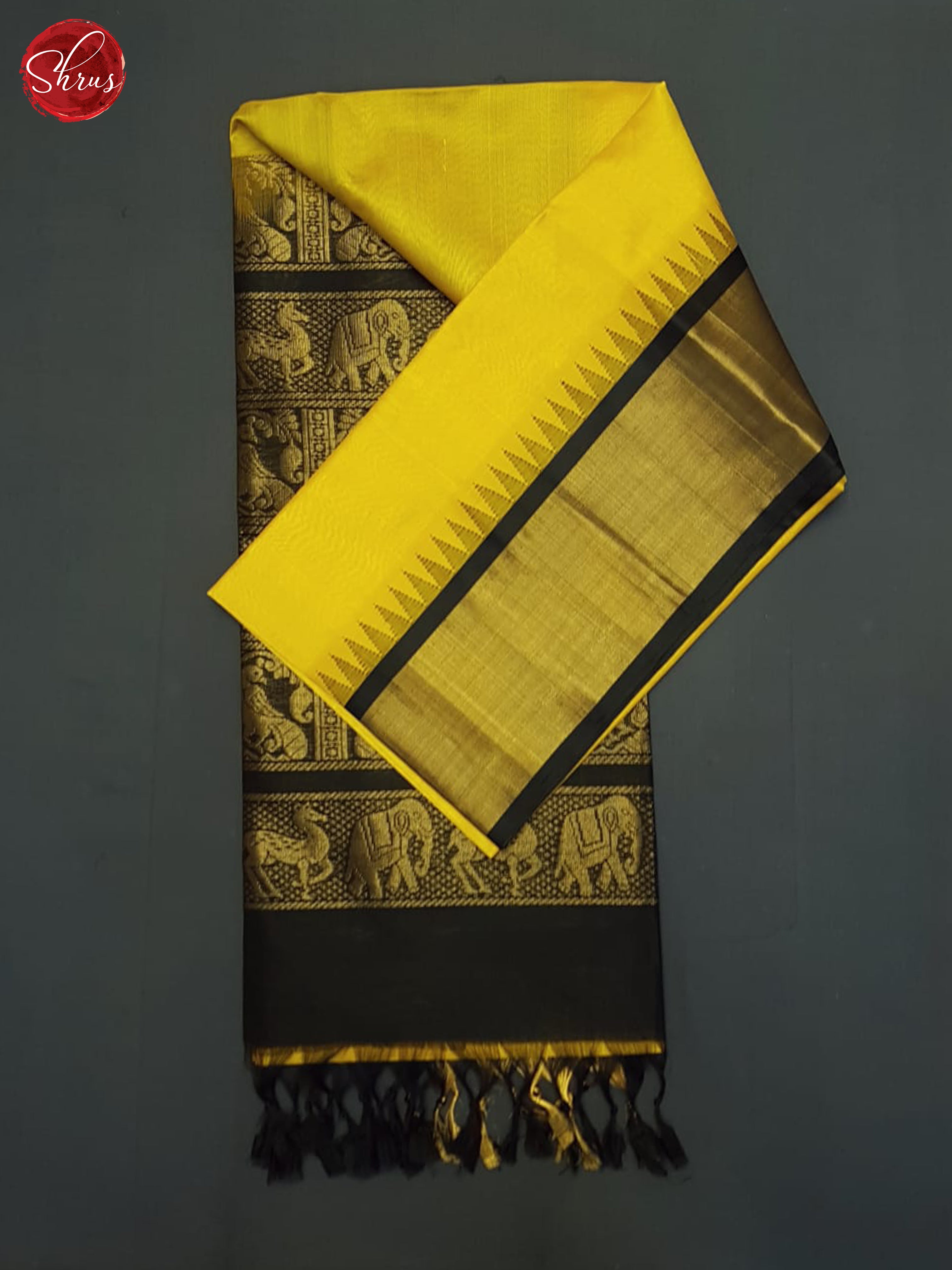 Yellow And Black- Silk Cotton saree - Shop on ShrusEternity.com