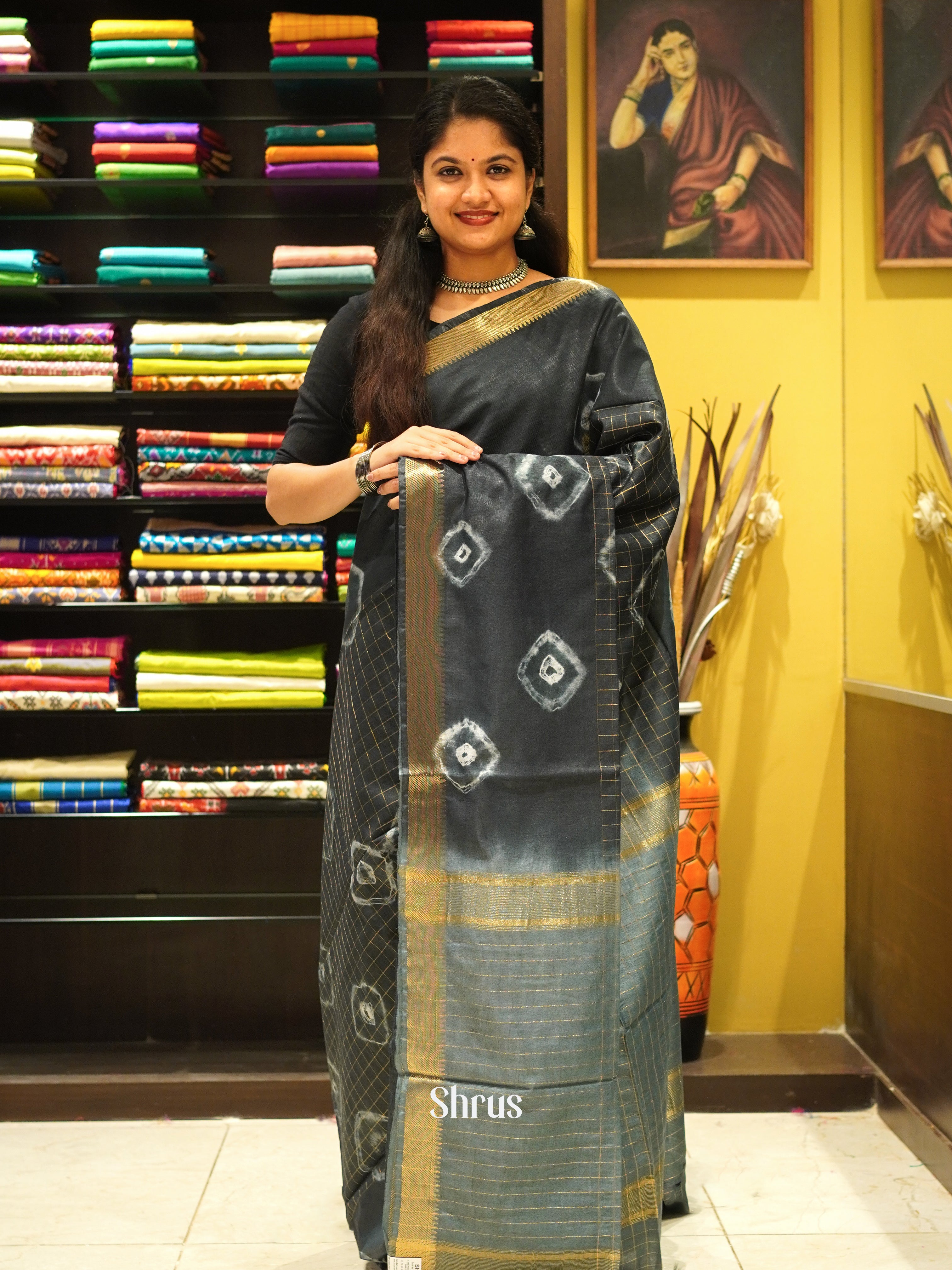 Grey & Silver - Shibori Saree - Shop on ShrusEternity.com