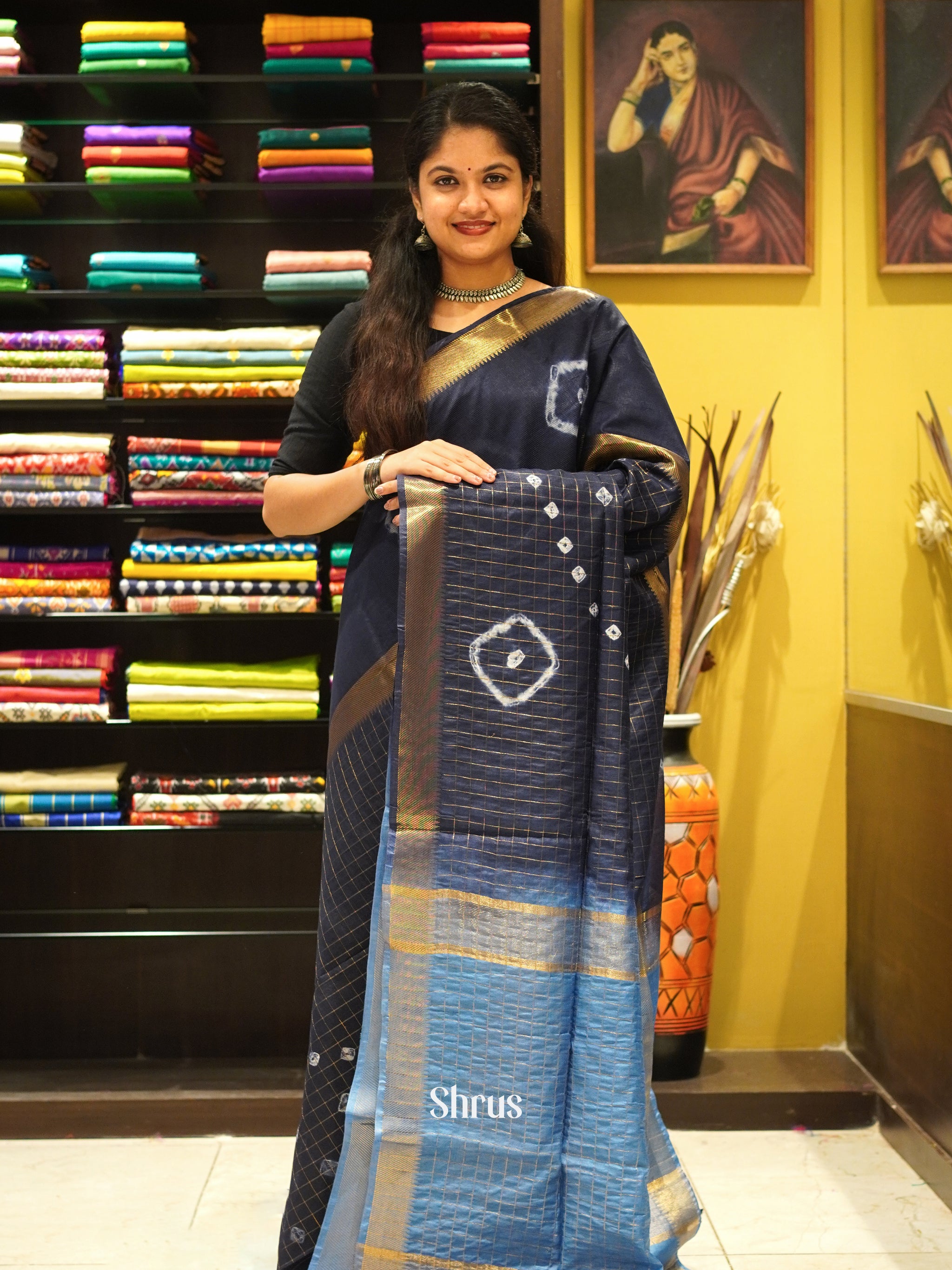 Dark Blue & Blue - Shibori Saree