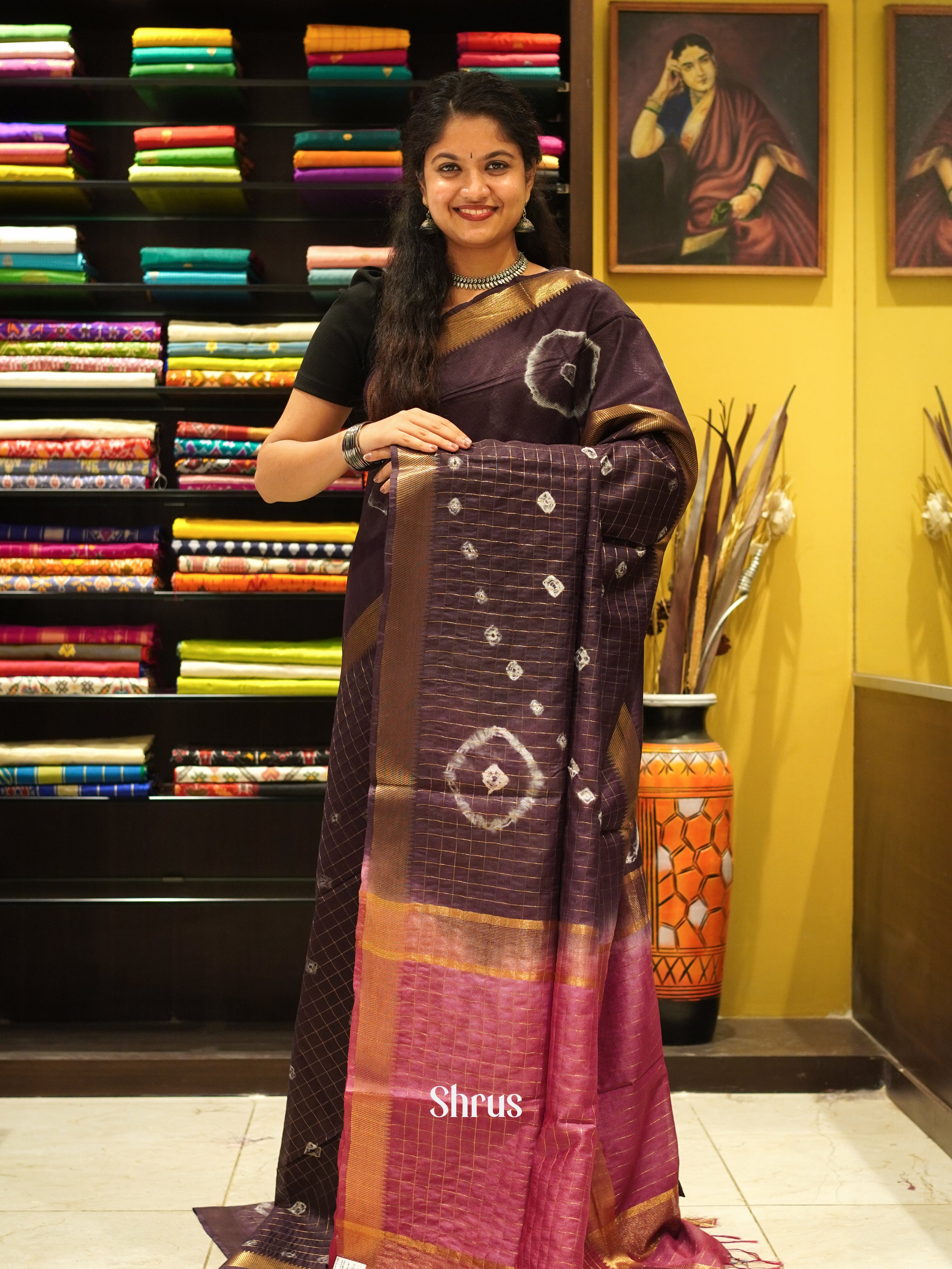 Brown & Red -Shibori  Saree - Shop on ShrusEternity.com