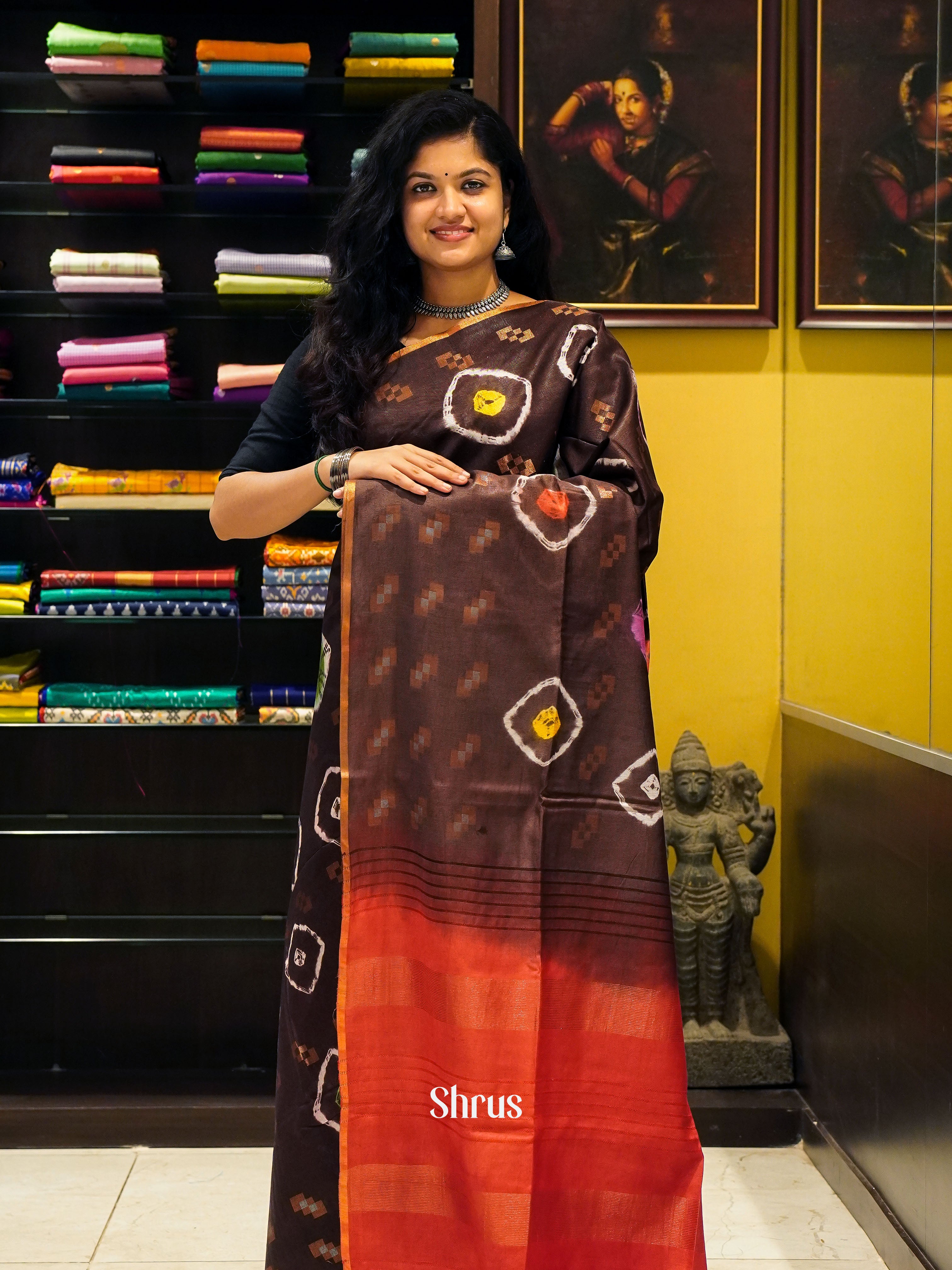 Brown & Red -Shibori Saree