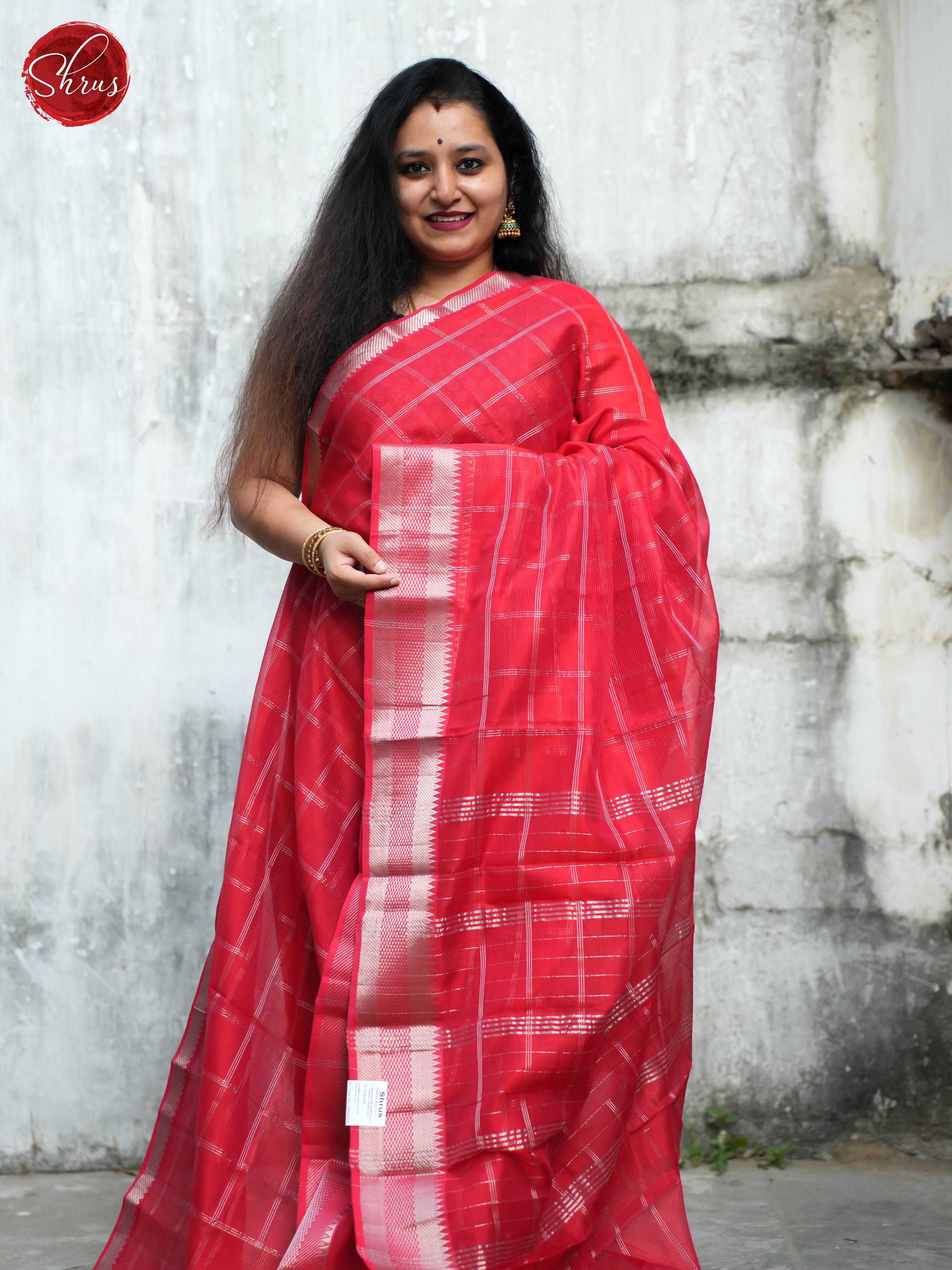 Red(SIngle Tone)- Mangalagiri Silk Cotton saree - Shop on ShrusEternity.com