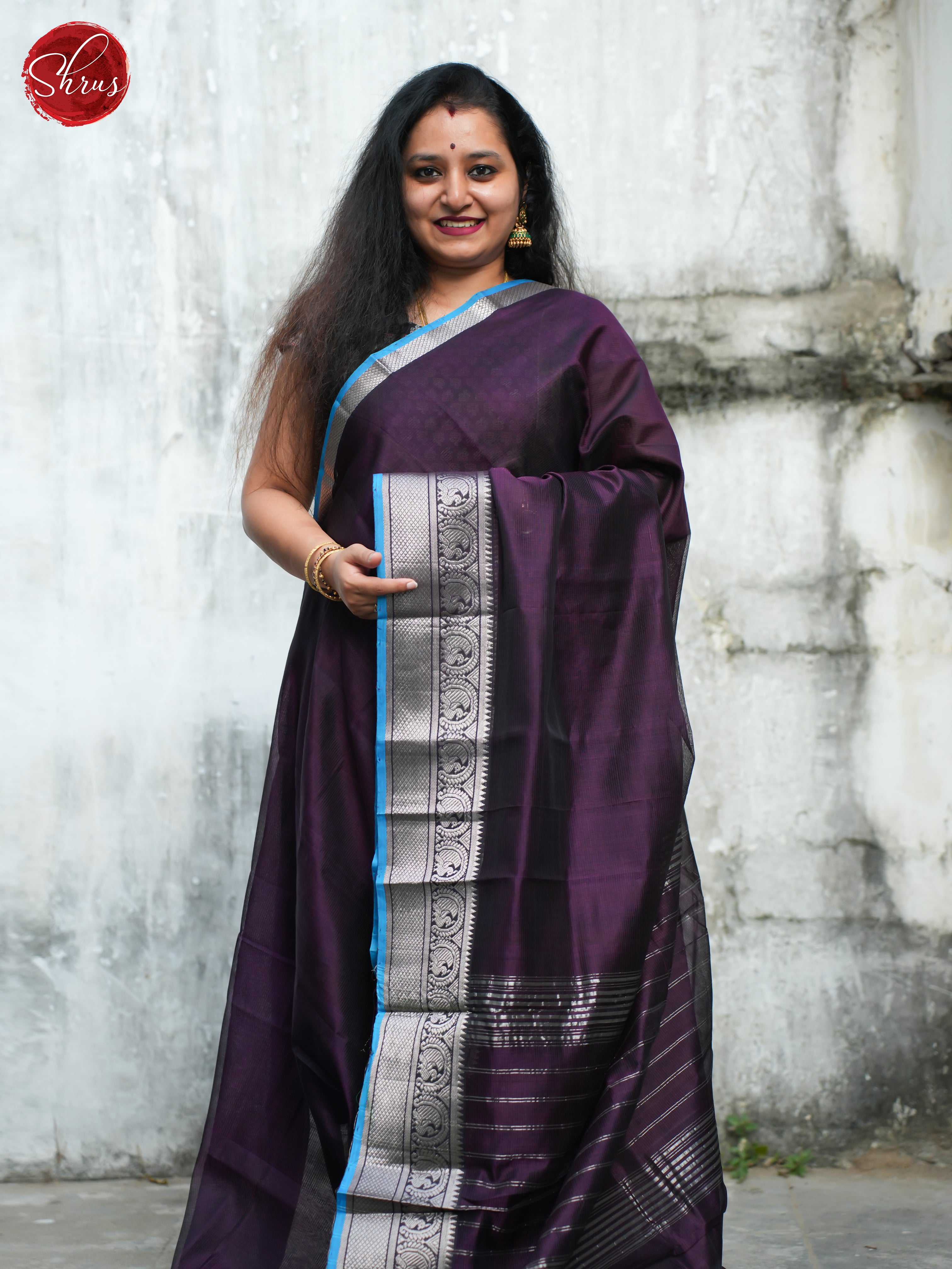 Wine And Blue- Mangalagiri Silk Cotton saree - Shop on ShrusEternity.com