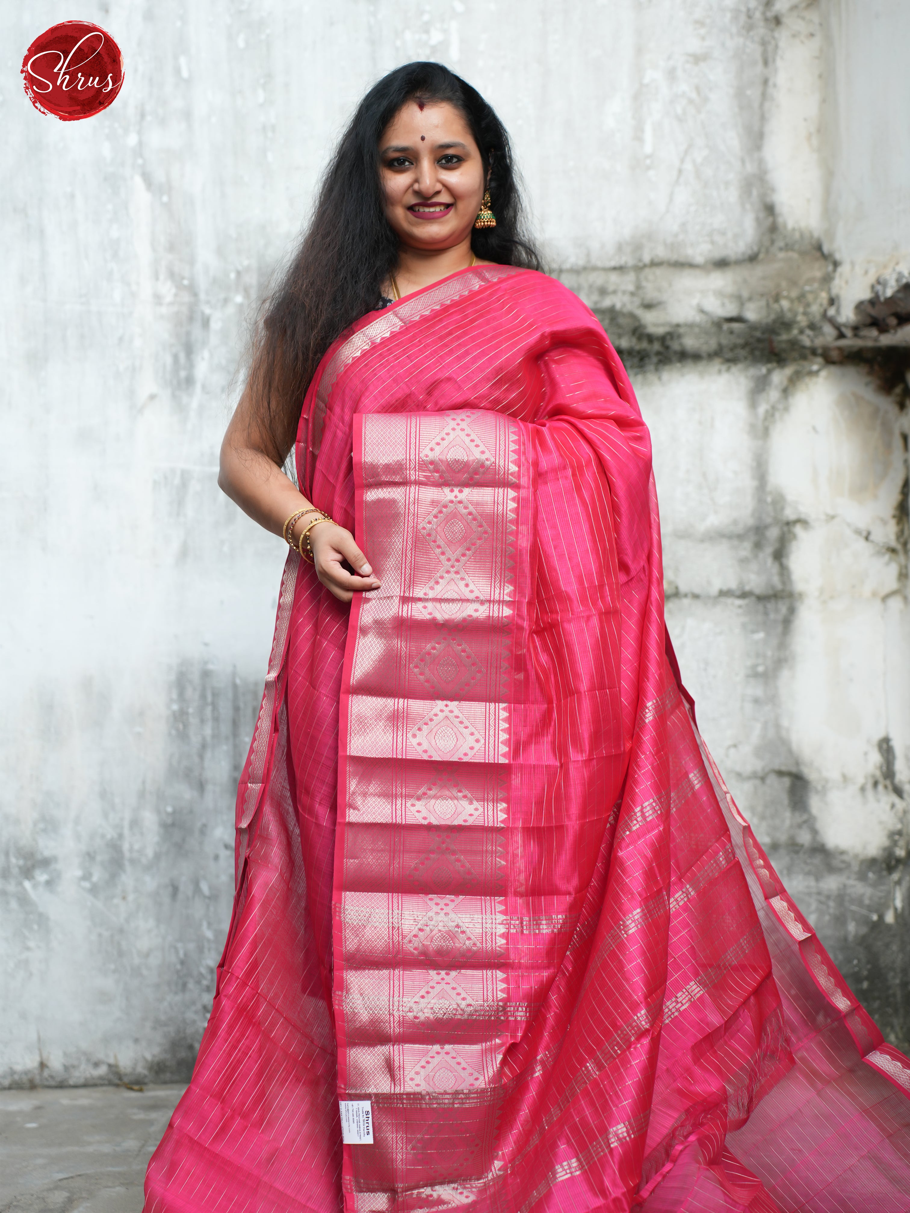 Pink(Single Tone)- Mangalagiri Silk Cotton Saree - Shop on ShrusEternity.com