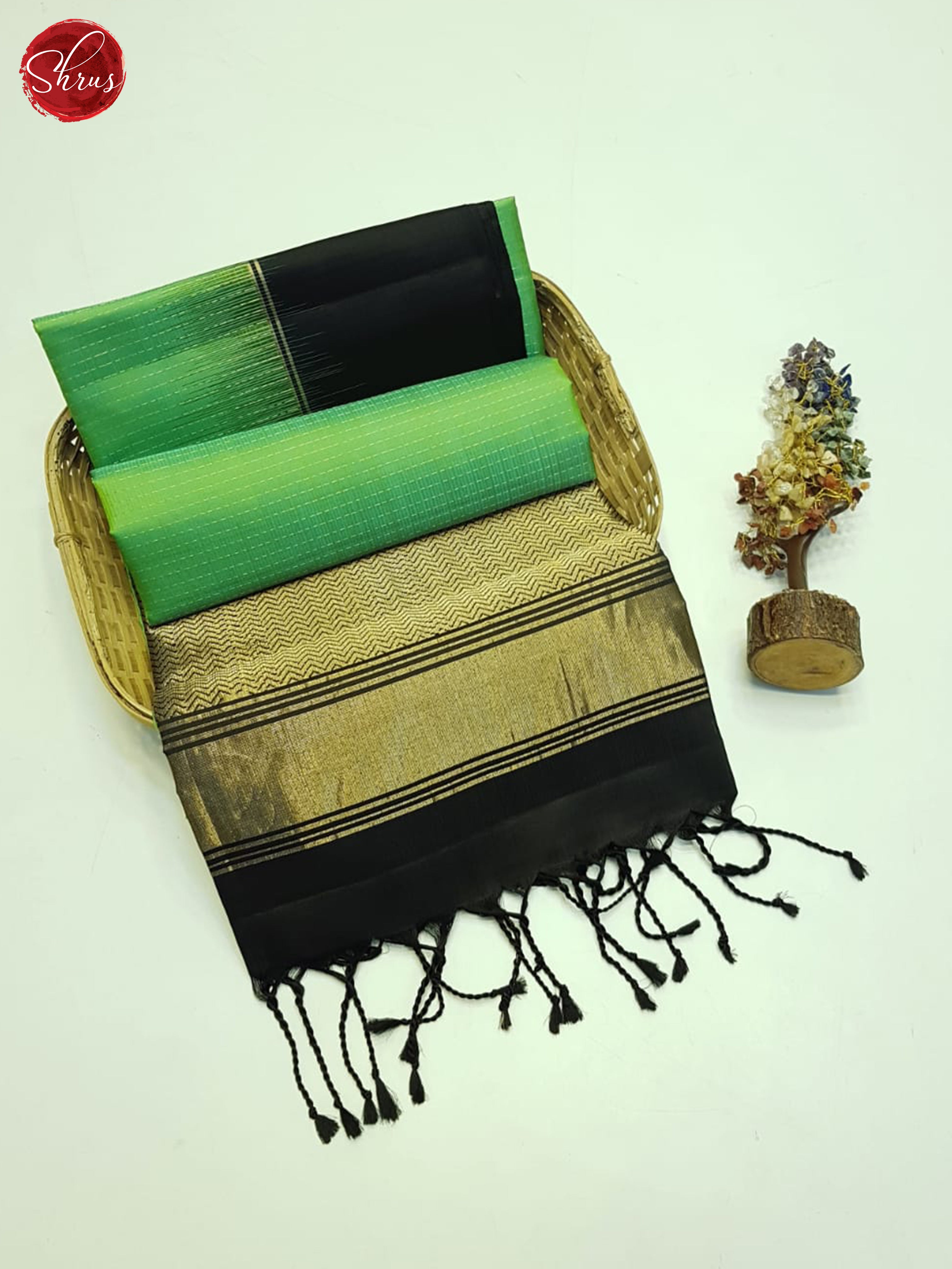 Green And Black- Soft Silk Saree - Shop on ShrusEternity.com