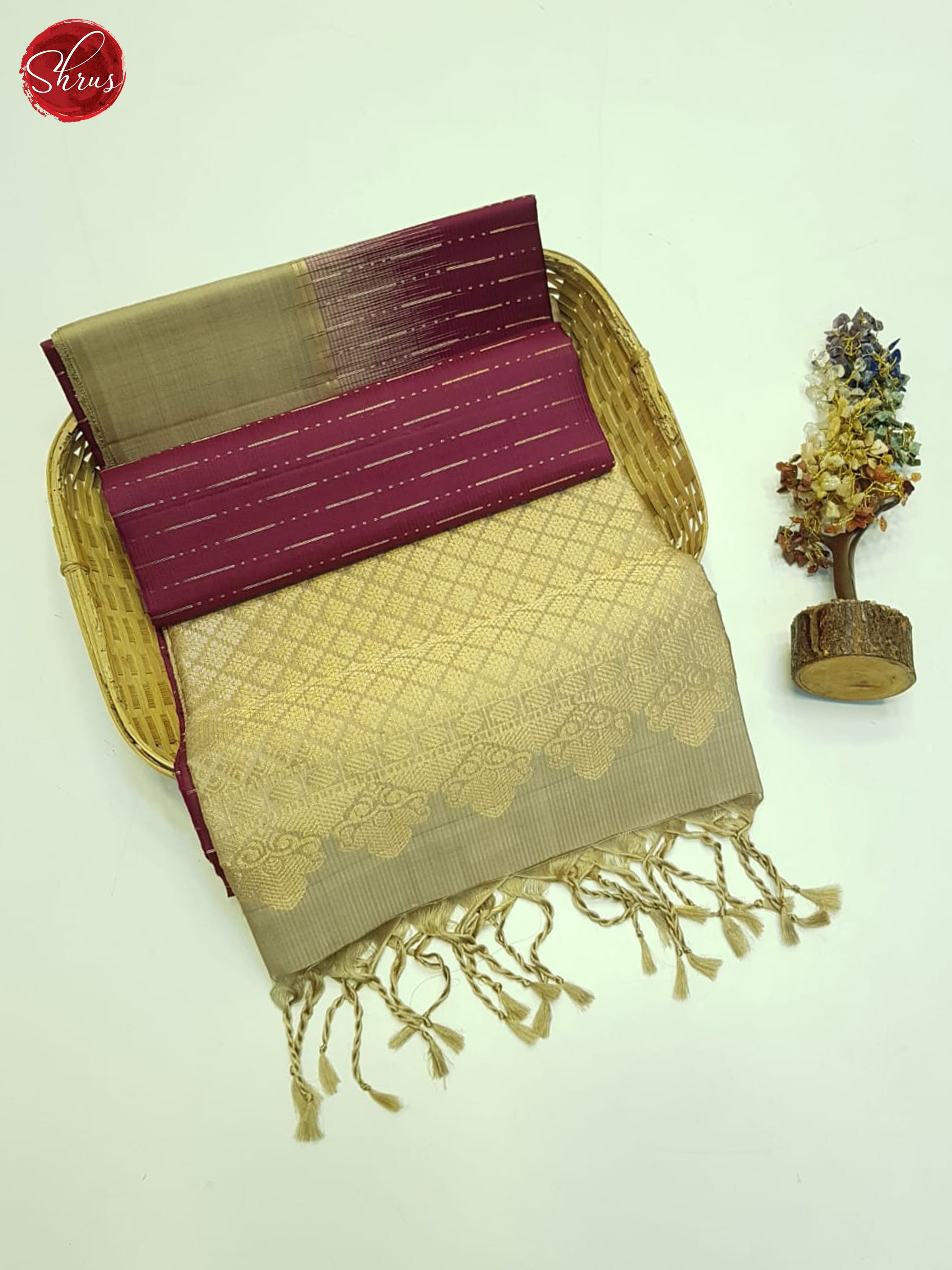 Maroon And Beige- Soft Silk Saree - Shop on ShrusEternity.com