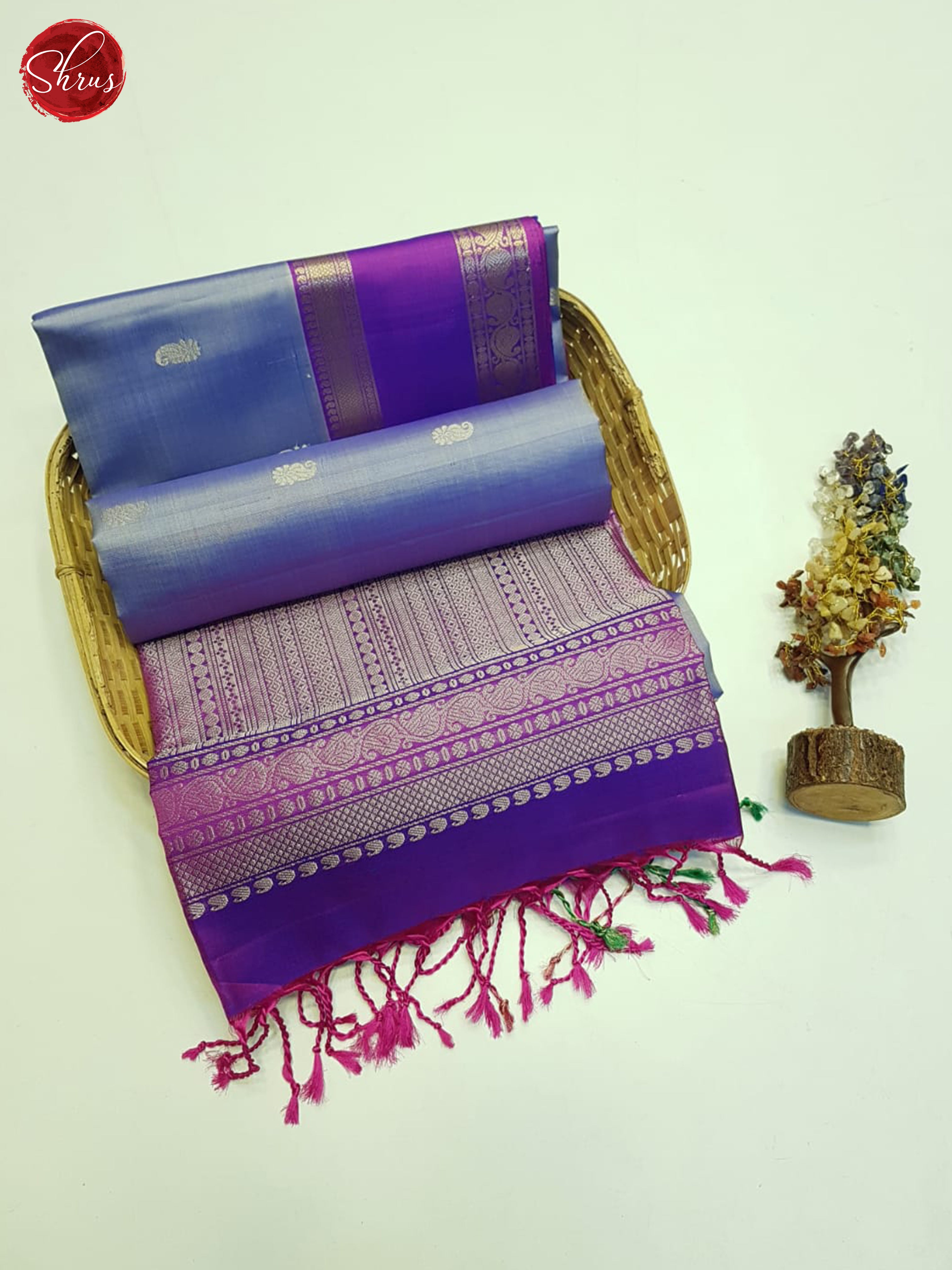 Bluish Grey And Purple- Soft Silk Saree - Shop on ShrusEternity.com