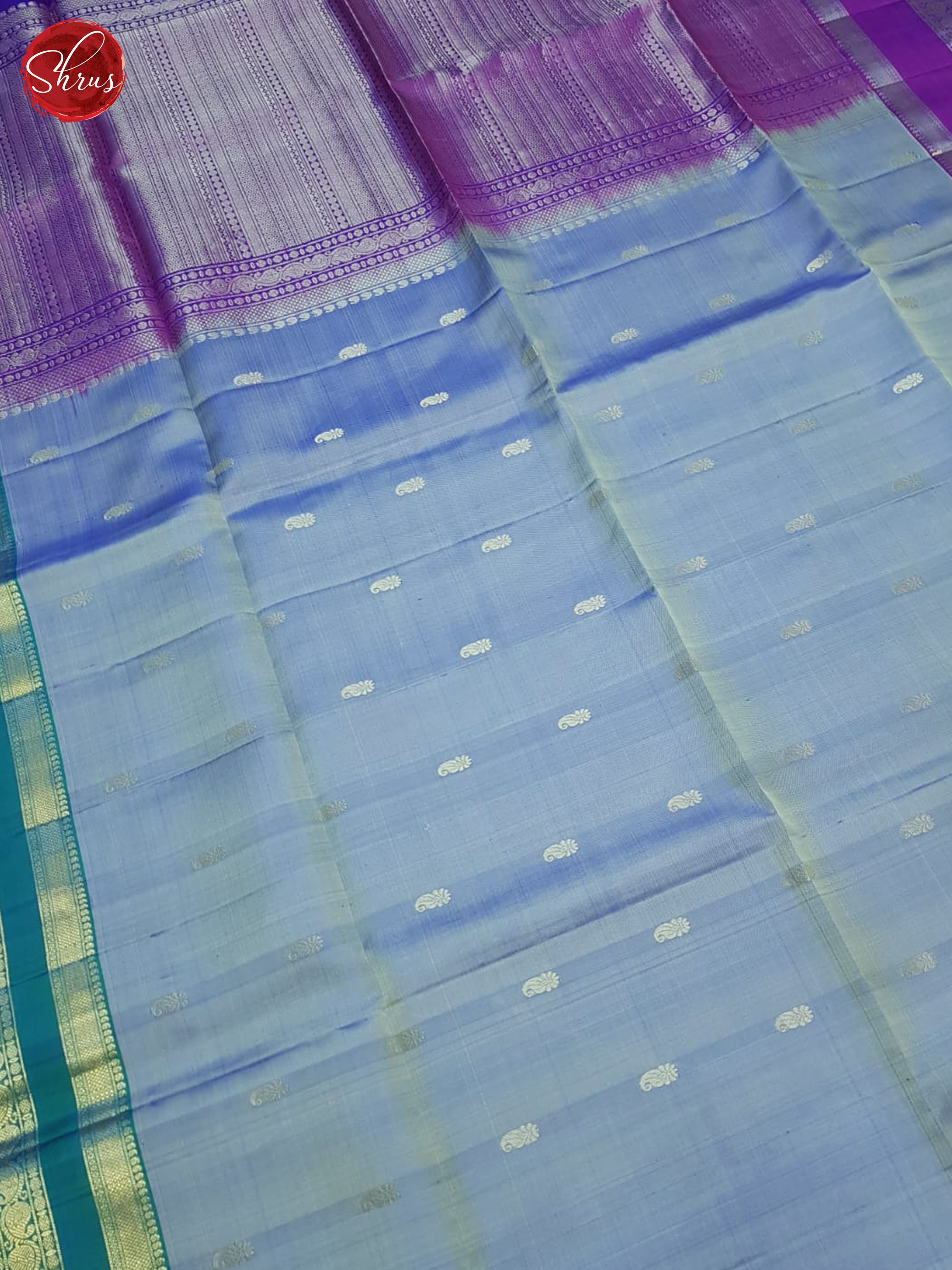 Bluish Grey And Purple- Soft Silk Saree - Shop on ShrusEternity.com