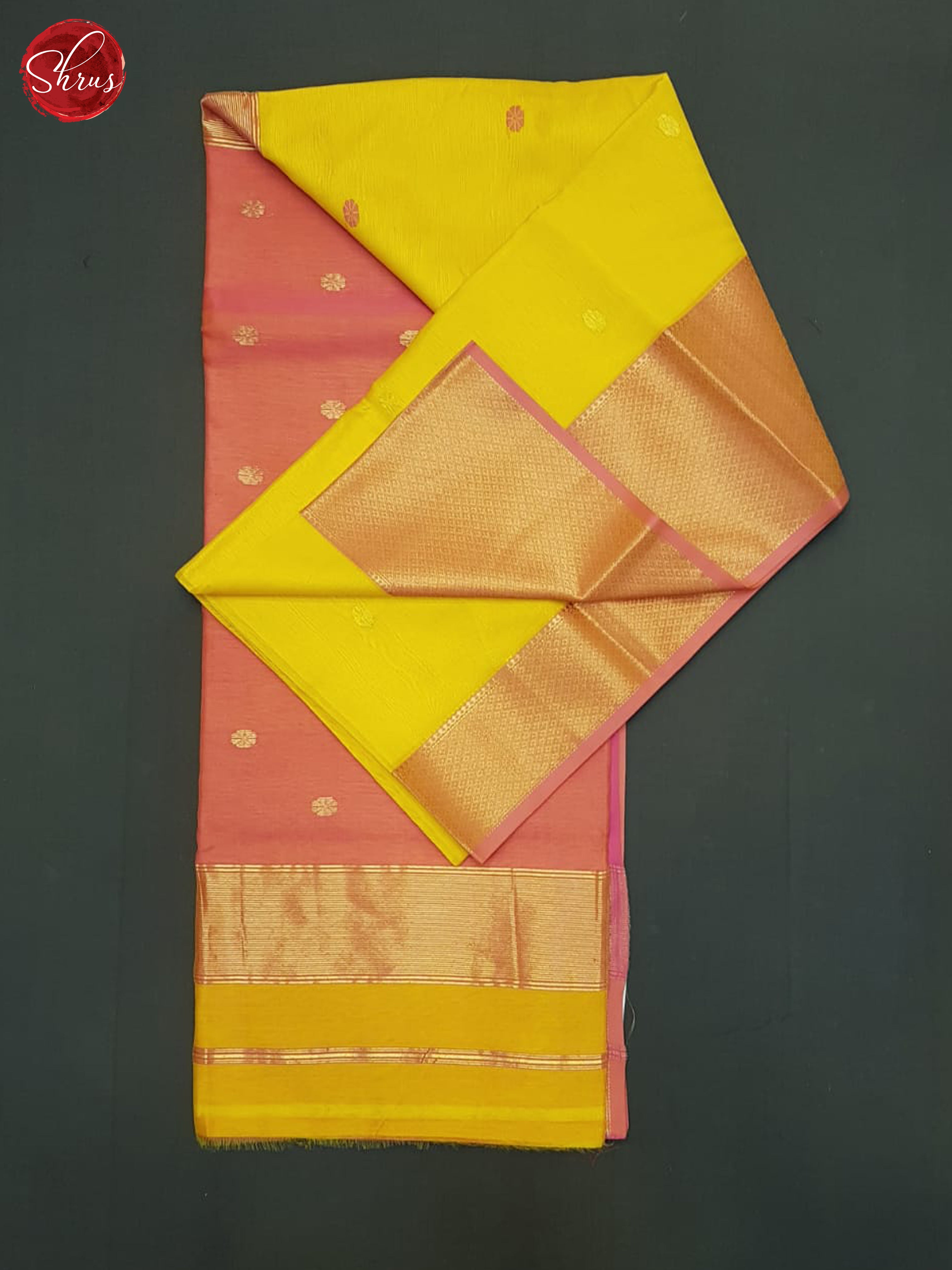 Yellow And Pink-Maheshwari Silk Cotton saree - Shop on ShrusEternity.com